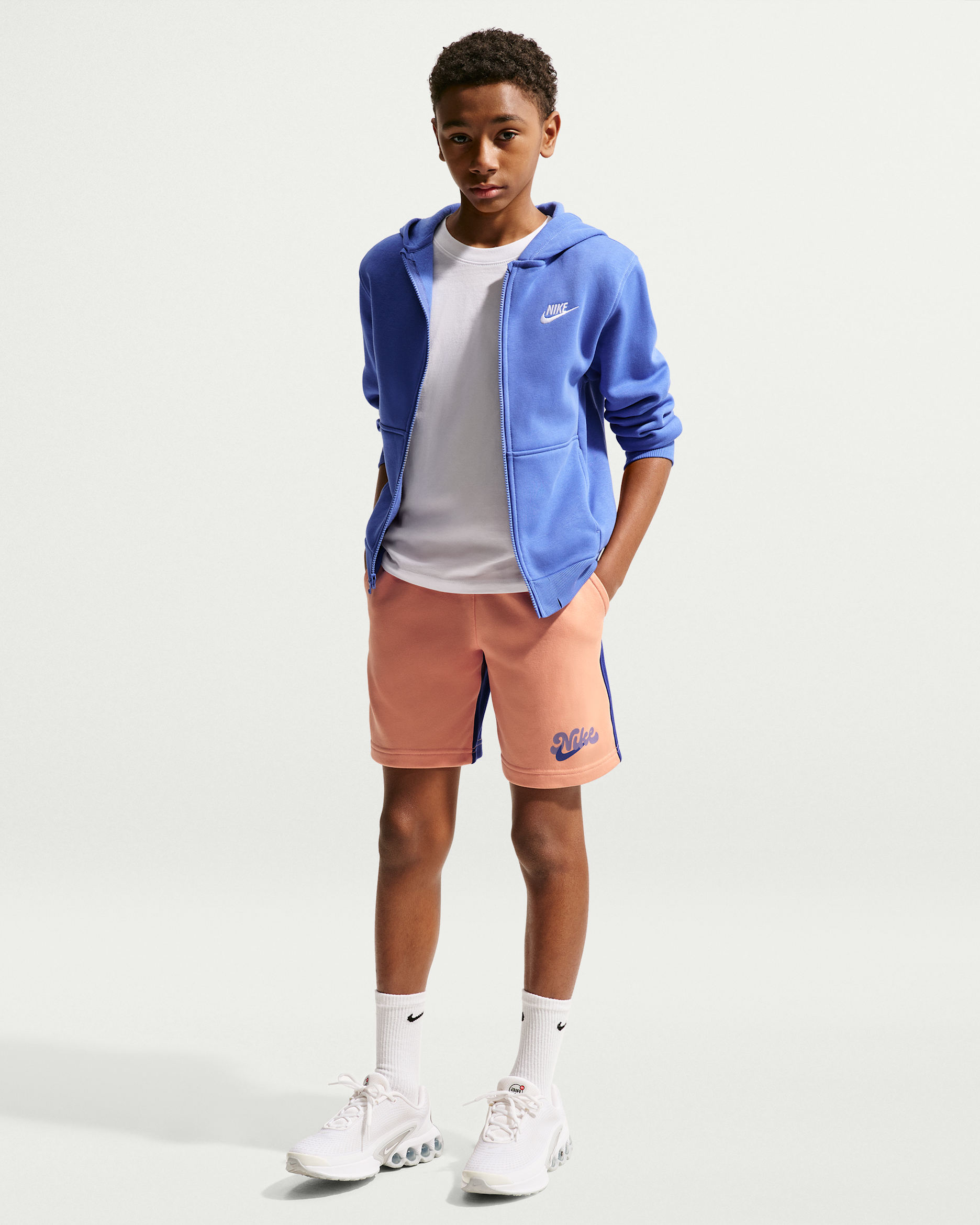 Nike Sportswear Club Big Kids' French Terry Shorts - Apricot Agate/Deep Night/Apricot Agate/Dusty Amethyst