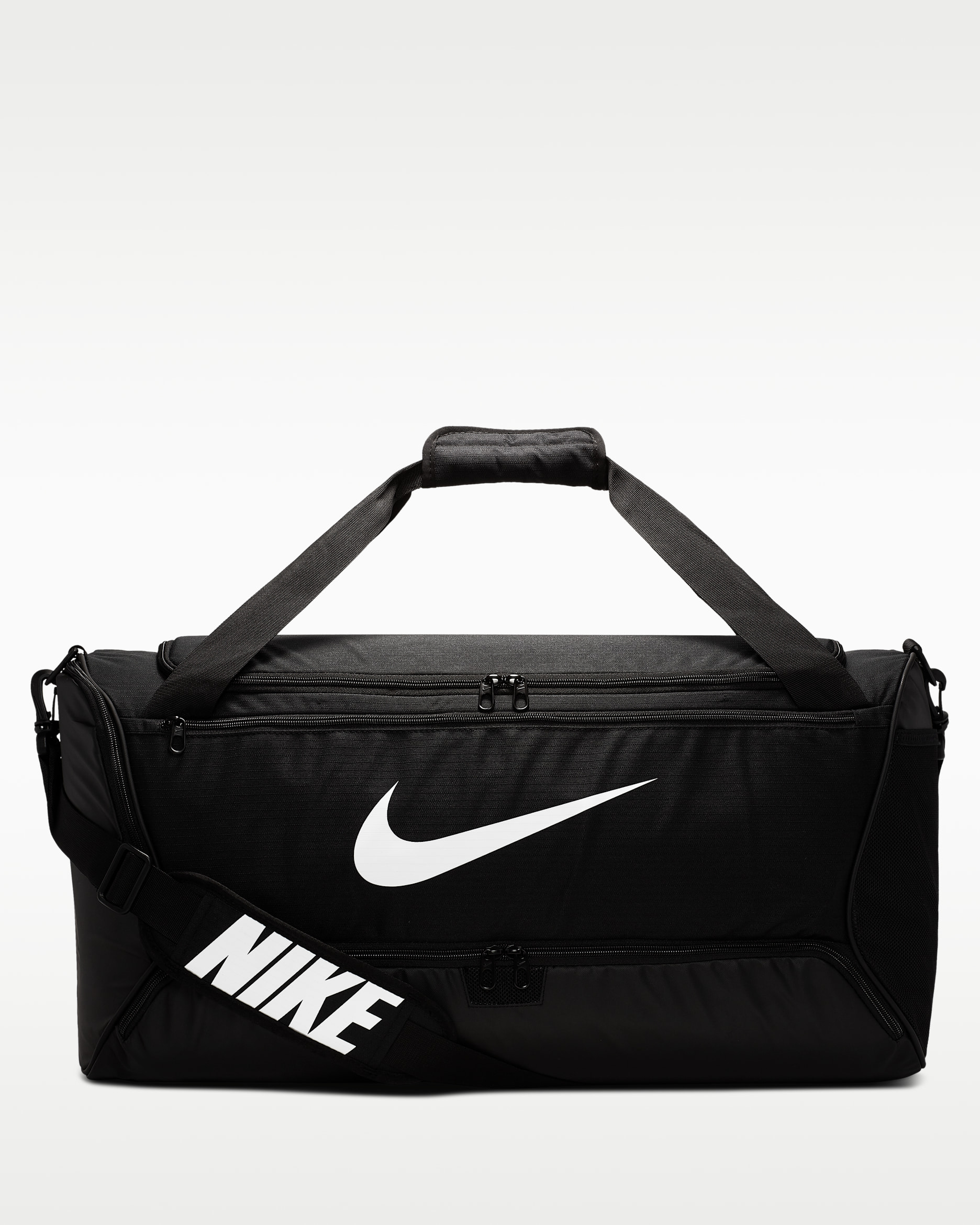 Nike Brasilia 訓練帆布包 (中型，60 公升) - 黑色/黑色/白色