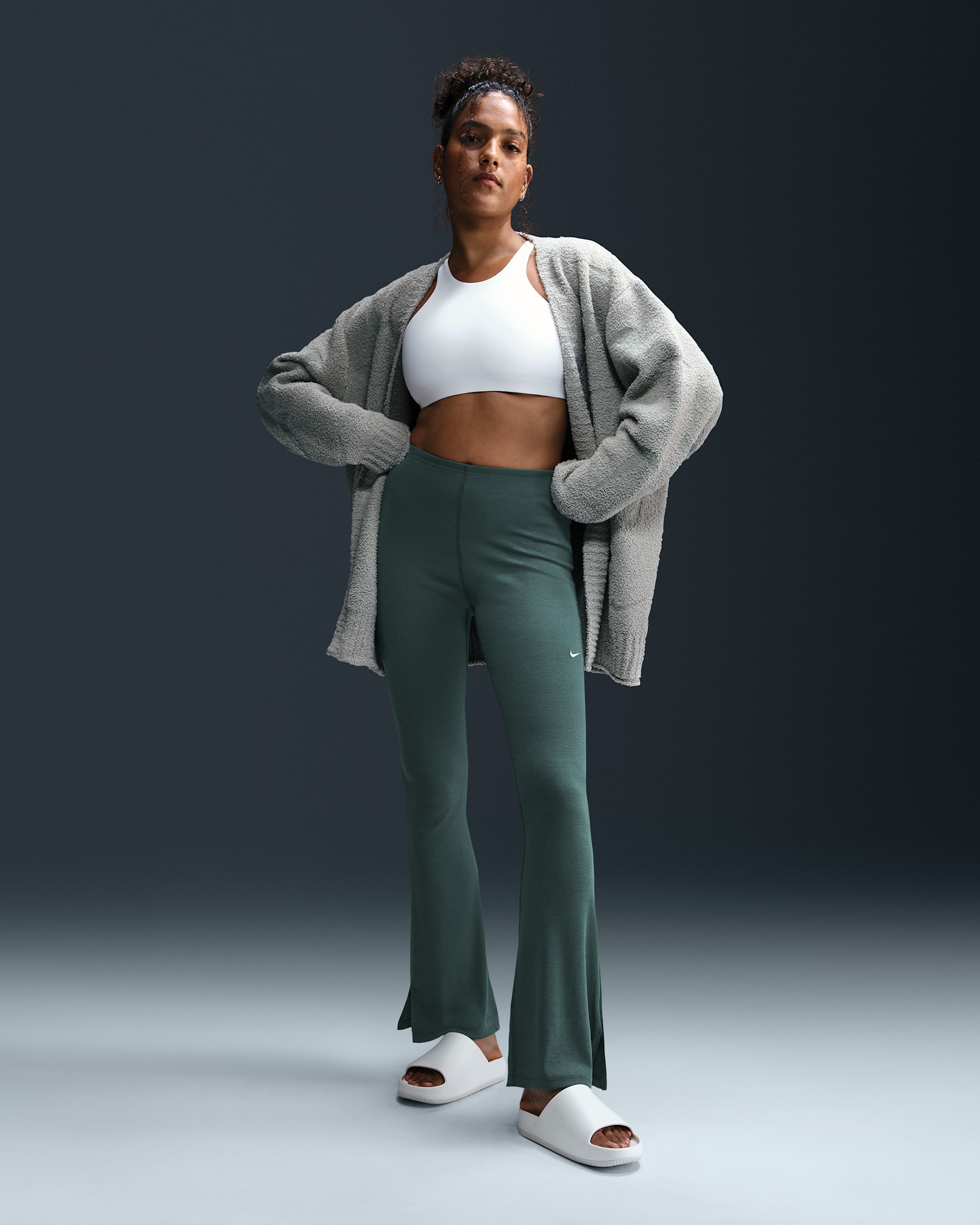 Nike Sportswear Chill Knit Women's Tight Mini-Rib Flared Leggings - Vintage Green/Sail