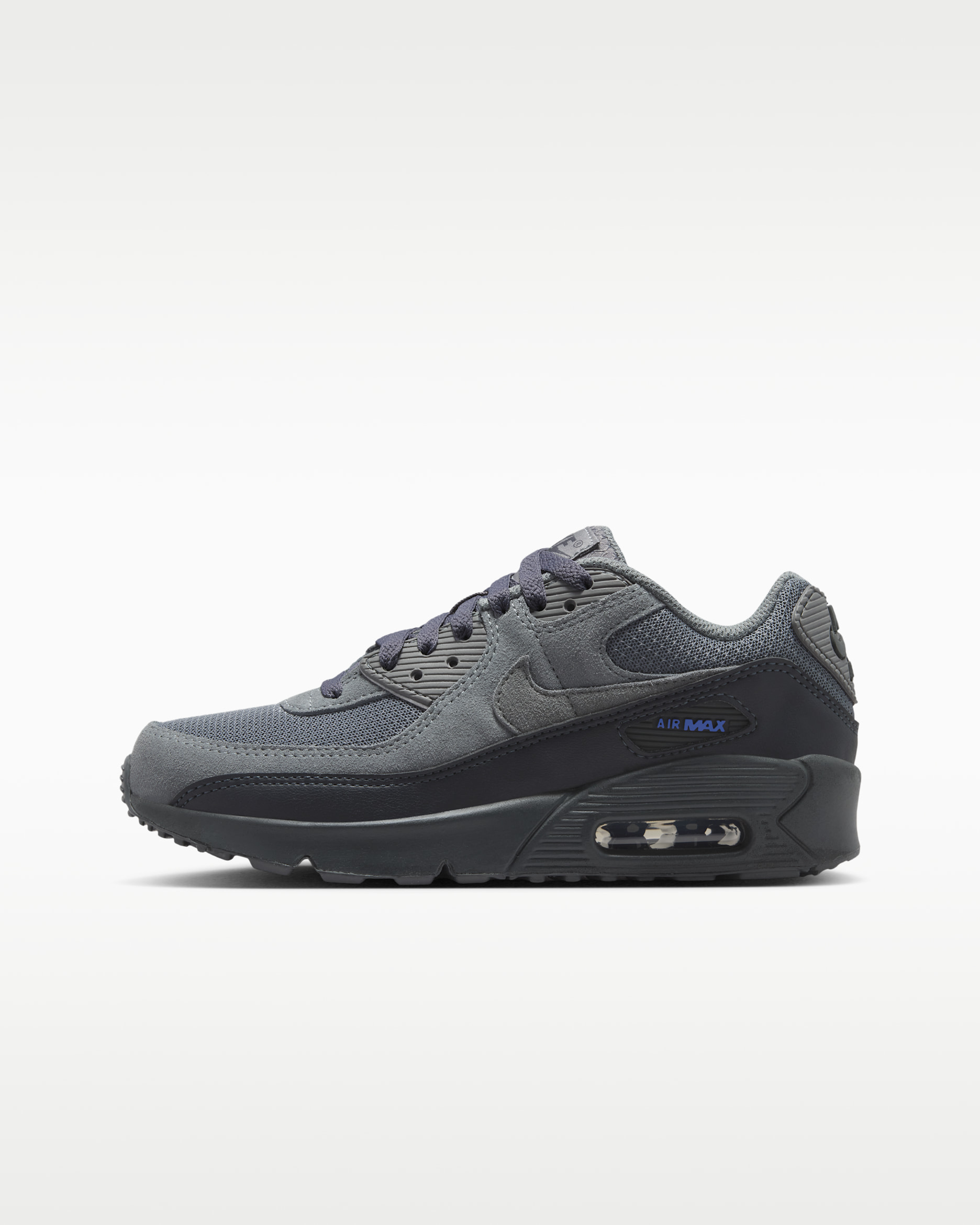 Nike Air Max 90 Tech Older Kids' Shoes - Smoke Grey/Dark Smoke Grey/Blue Crystal/Iron Grey