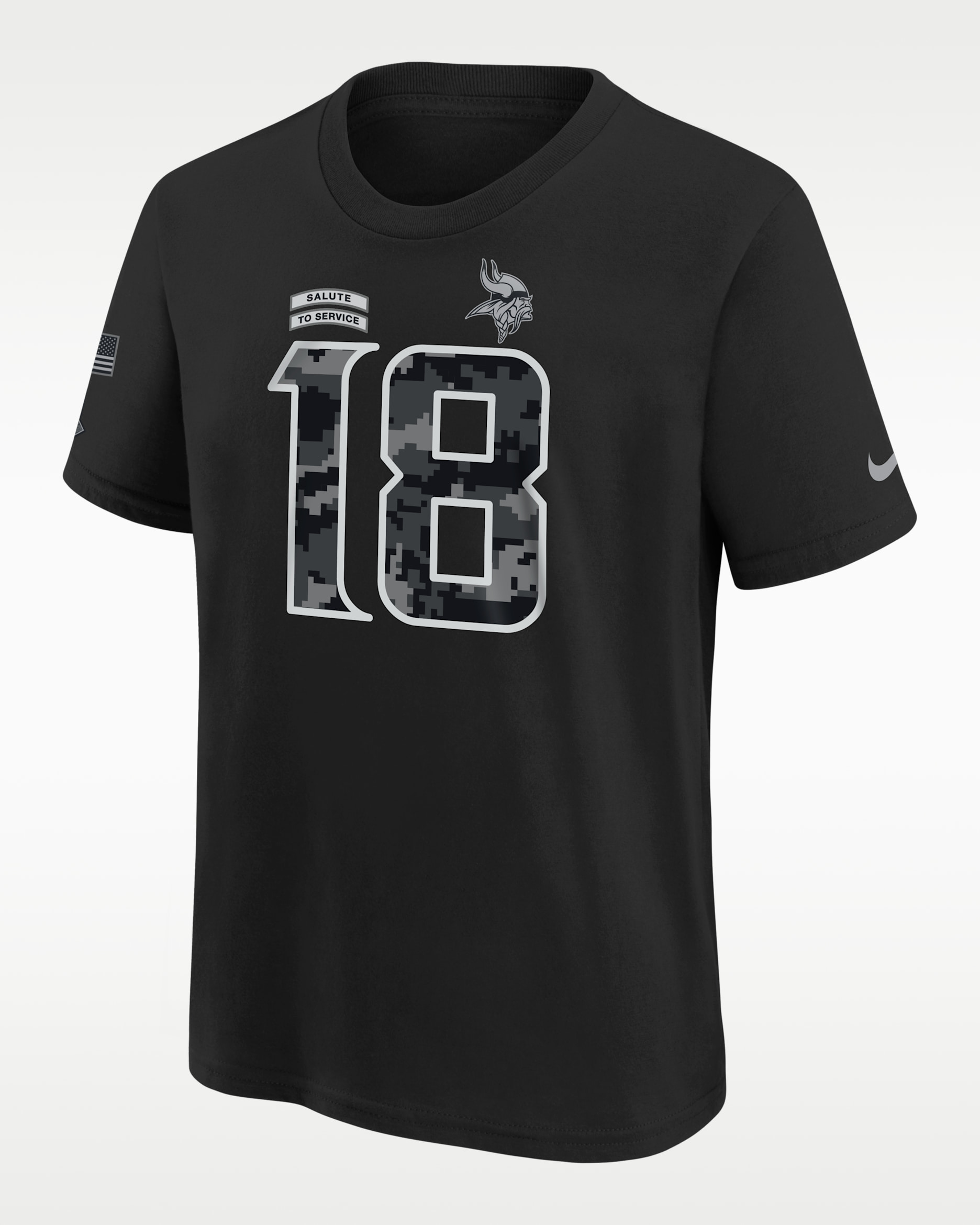Justin Jefferson Minnesota Vikings Salute to Service Big Kids' Nike NFL T-Shirt - Black