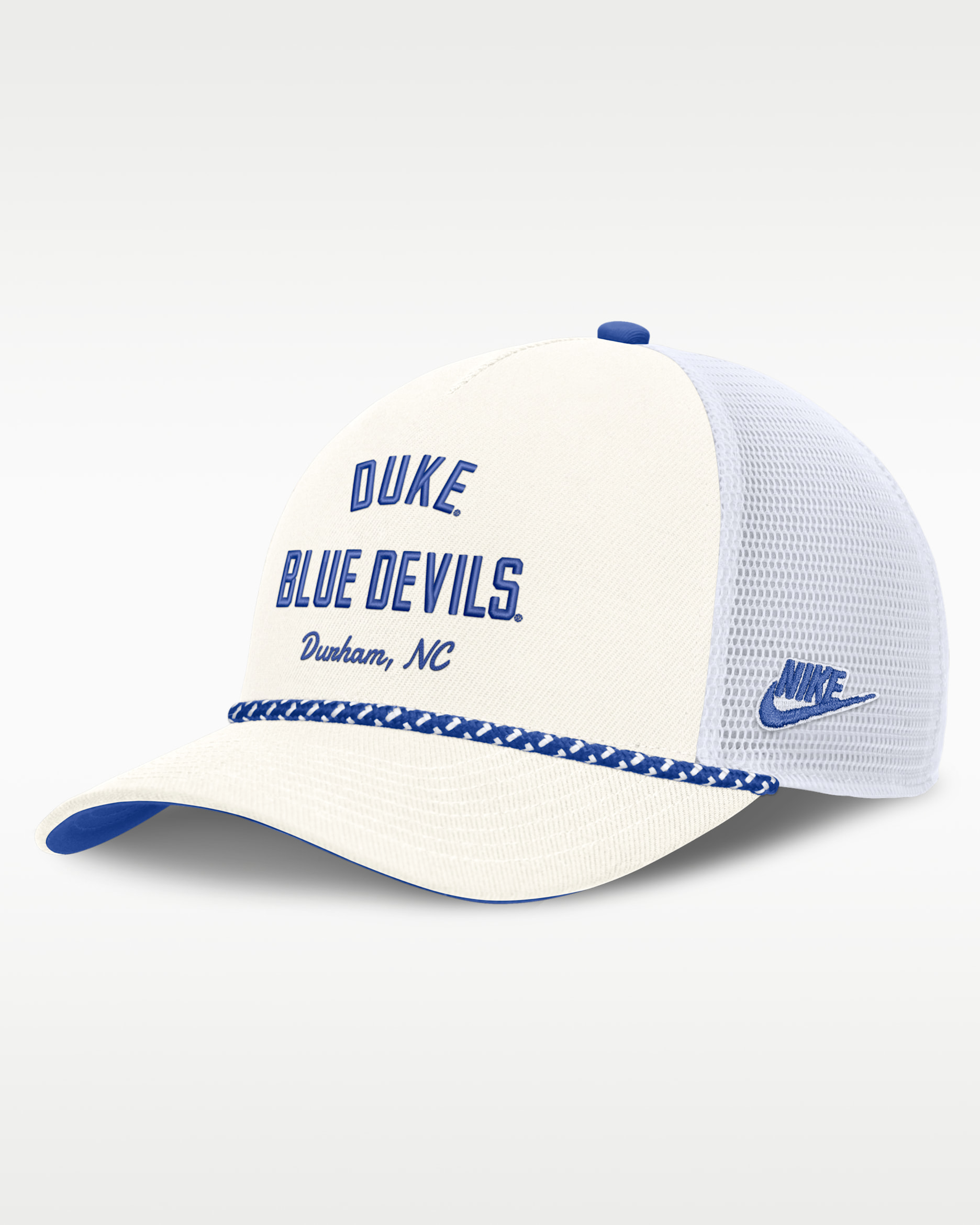 Duke Denim Men's Nike College Trucker Adjustable Hat - White/Royal