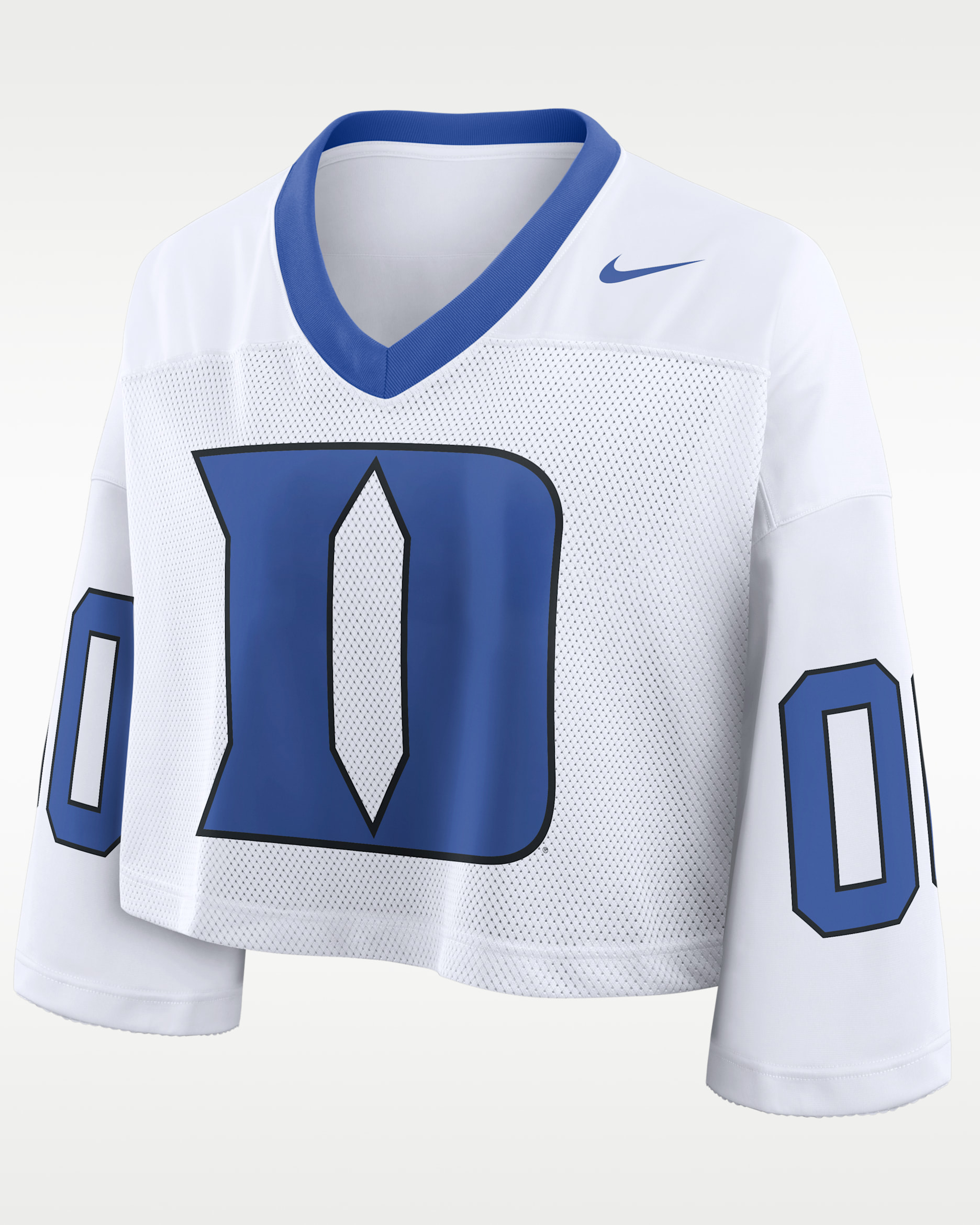 Jersey universitario Nike Dri-FIT cropped para mujer Duke Logo - Blanco/Royal