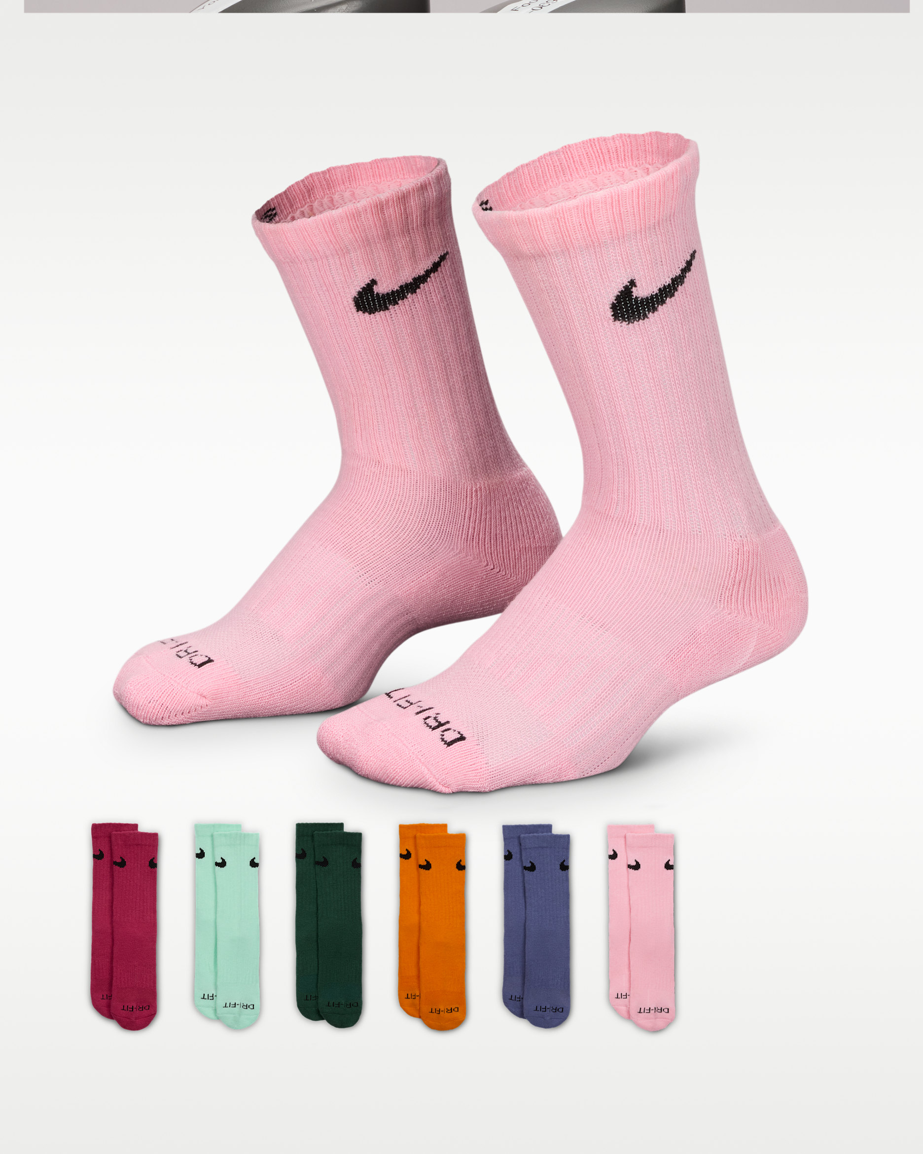Nike Dri-FIT Performance Basics Little Kids' Crew Socks (6 Pairs) - Sweet Beet