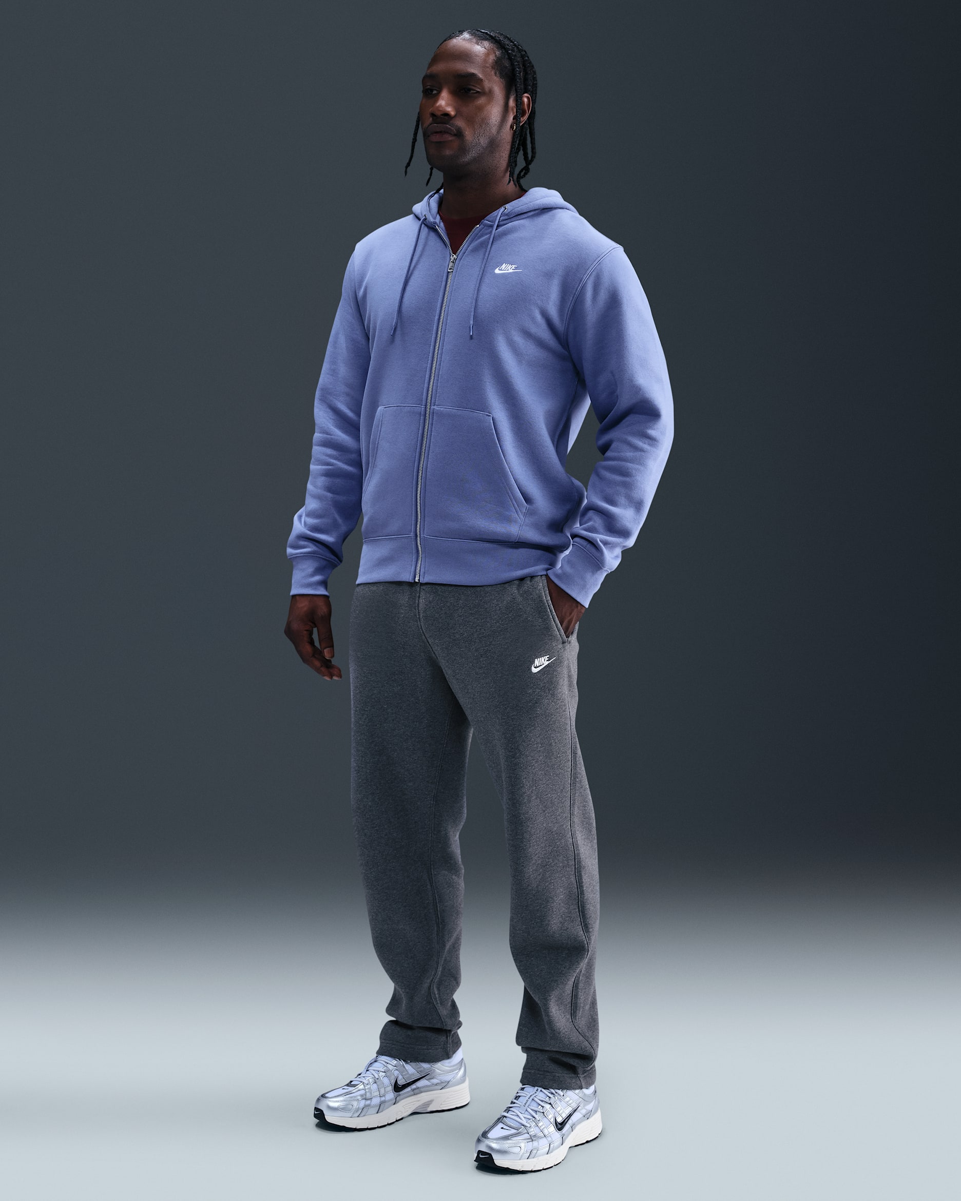 Pants de tejido Fleece con dobladillo abierto para hombre Nike Club - Carbón jaspeado/Gris hierro/Blanco