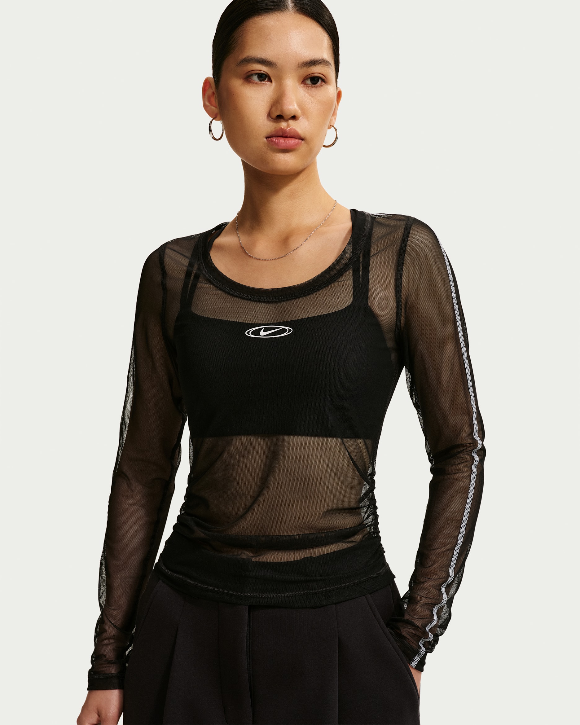 Nike Sportswear Women's Slim Long-Sleeve Sheer Top - Black/White