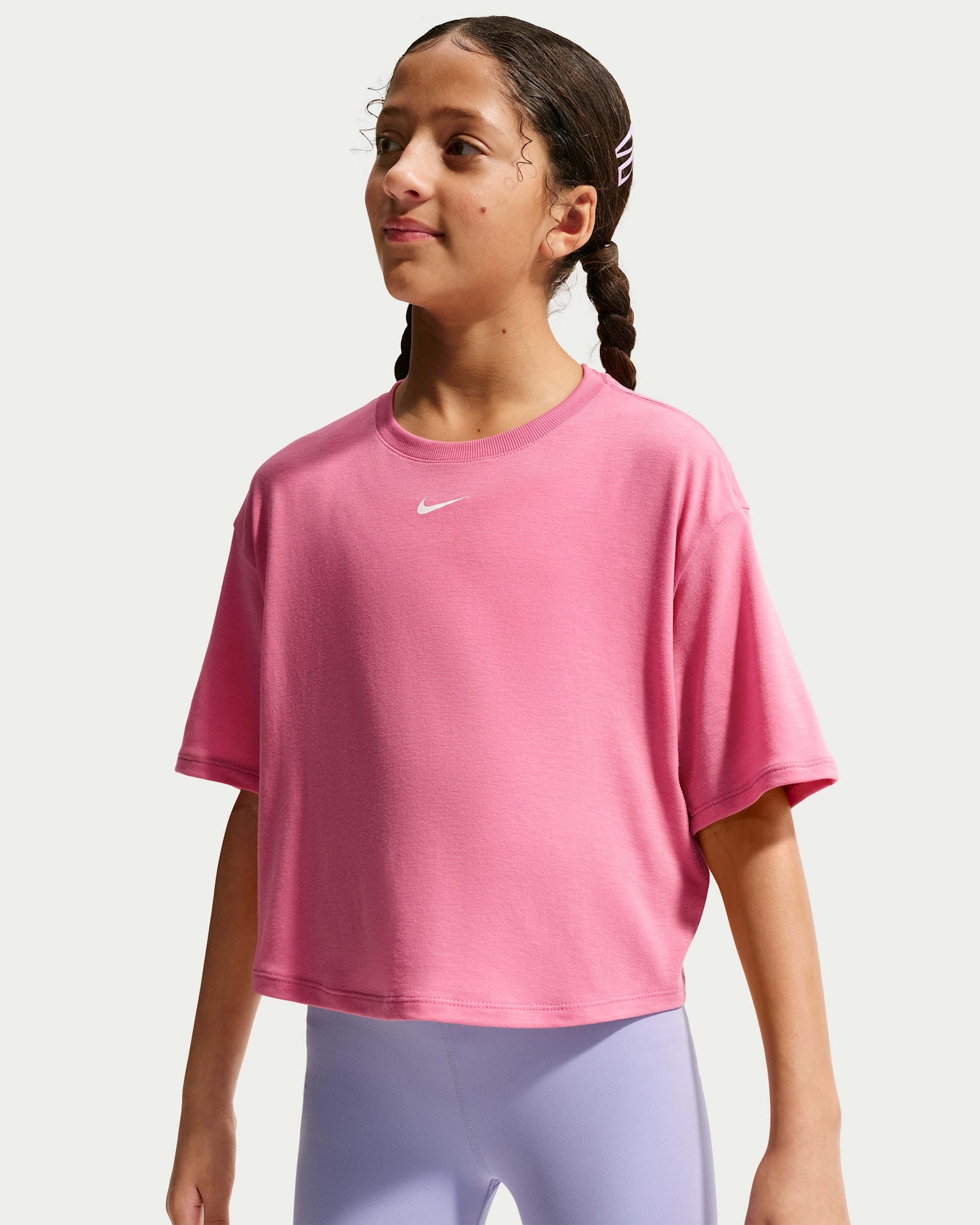 Haut à manches courtes Dri-FIT Nike One Relaxed pour ado (fille) - Peony/Blanc