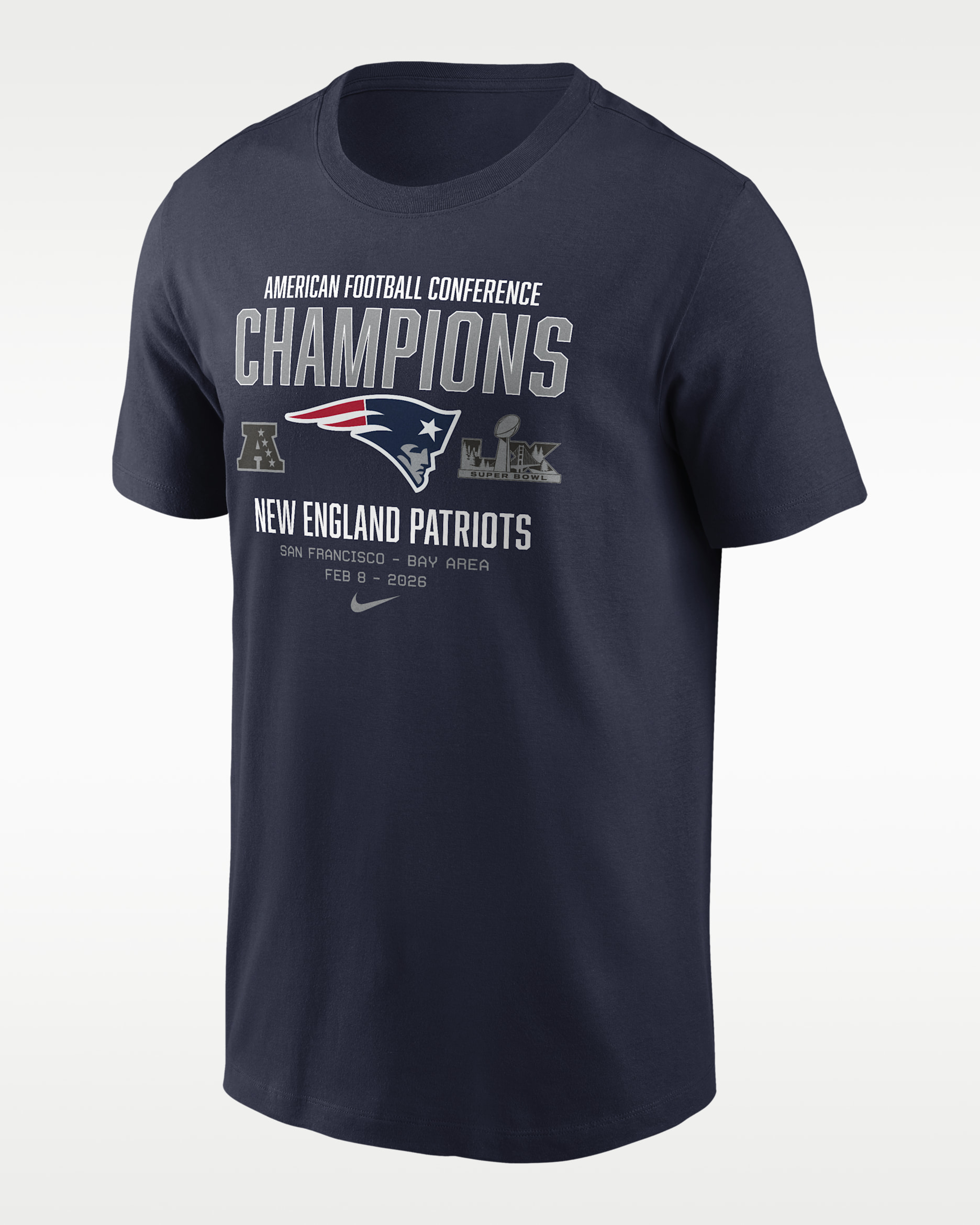 New England Patriots 2026 AFC Champions Team Nation Men's Nike NFL T-Shirt - Navy
