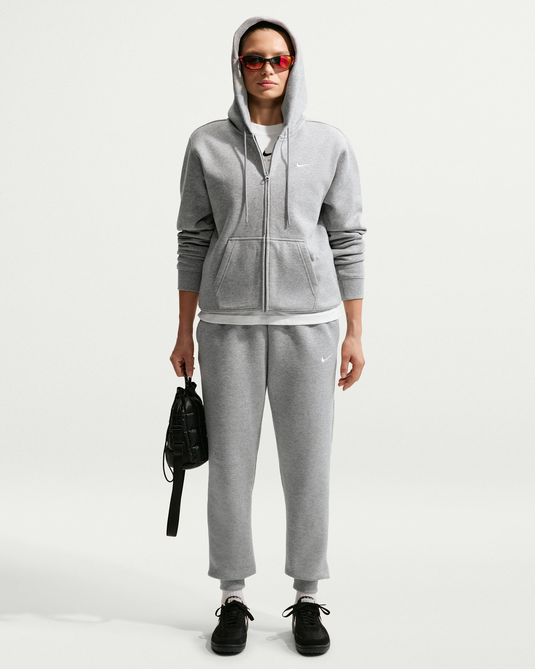 Nike Studio Fleece Medium Weight Women's Mid-Rise Joggers - Dark Grey Heather/Sail