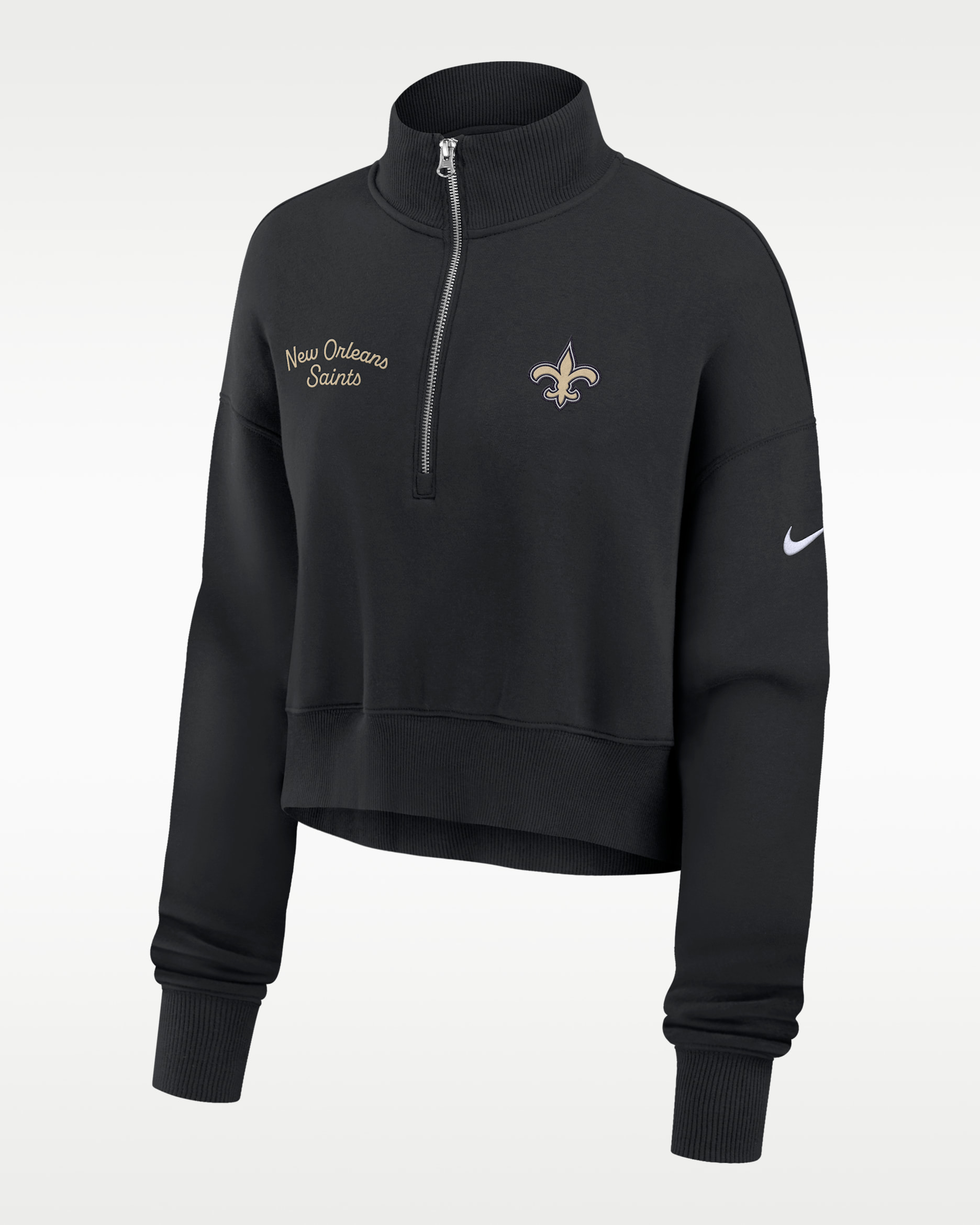 New Orleans Saints Phoenix Women's Nike NFL Cropped 1/4-Zip Crew - Black