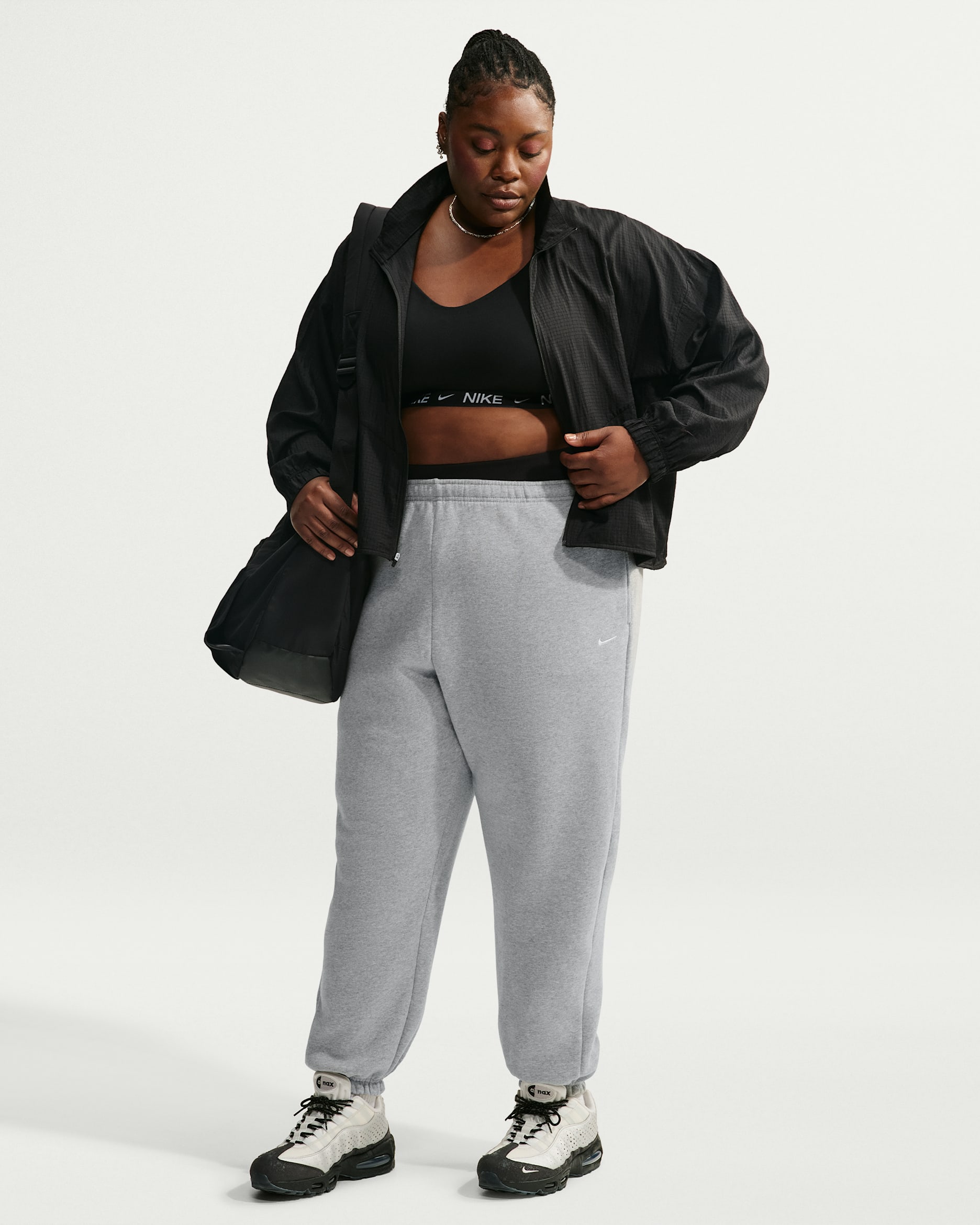 Nike Studio Fleece Medium Weight Women's Oversized High-Rise Cuffed Pants - Dark Grey Heather/Sail