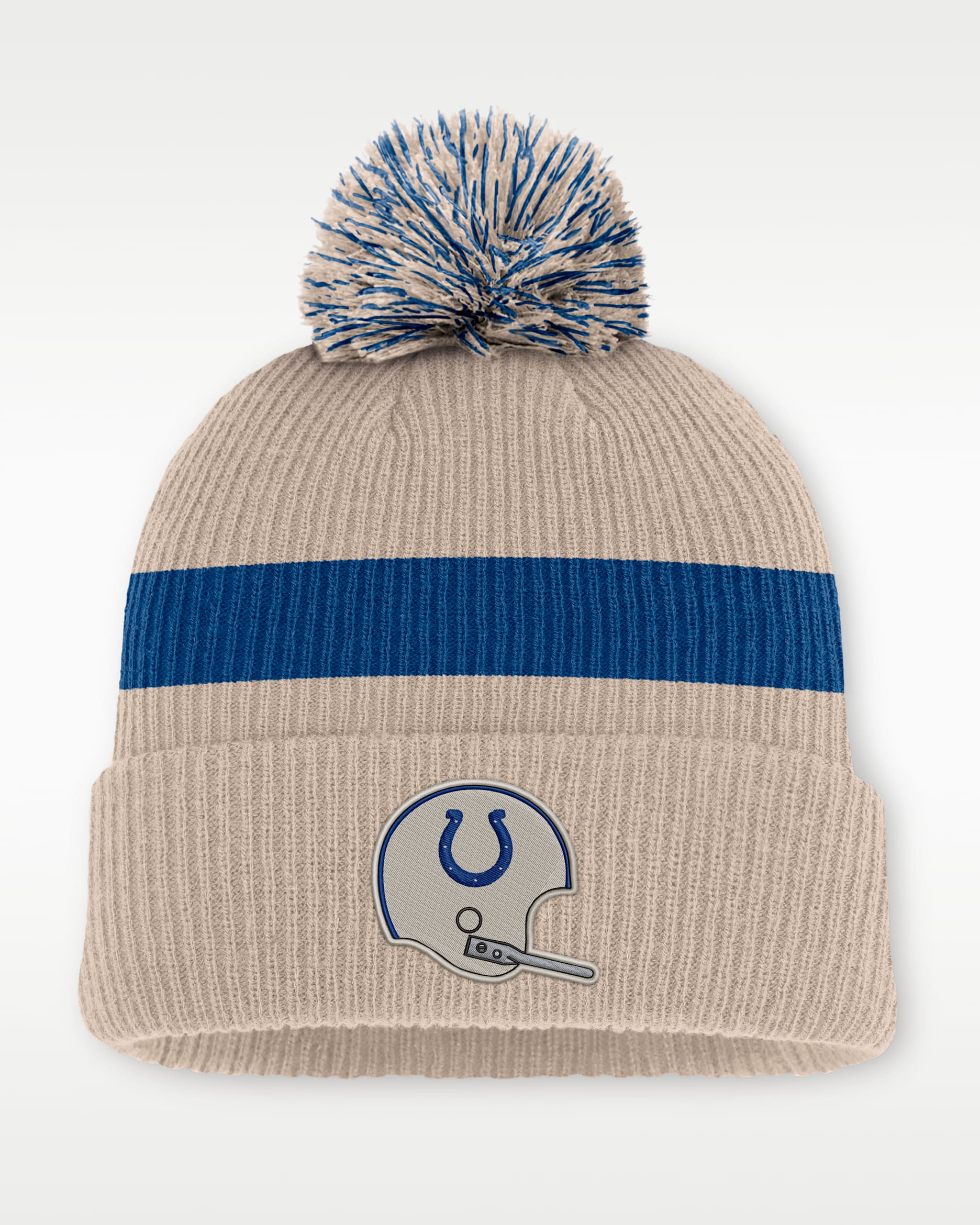 Indianapolis Colts Rewind Peak Men's Nike NFL Cuffed Pom Beanie - Sand