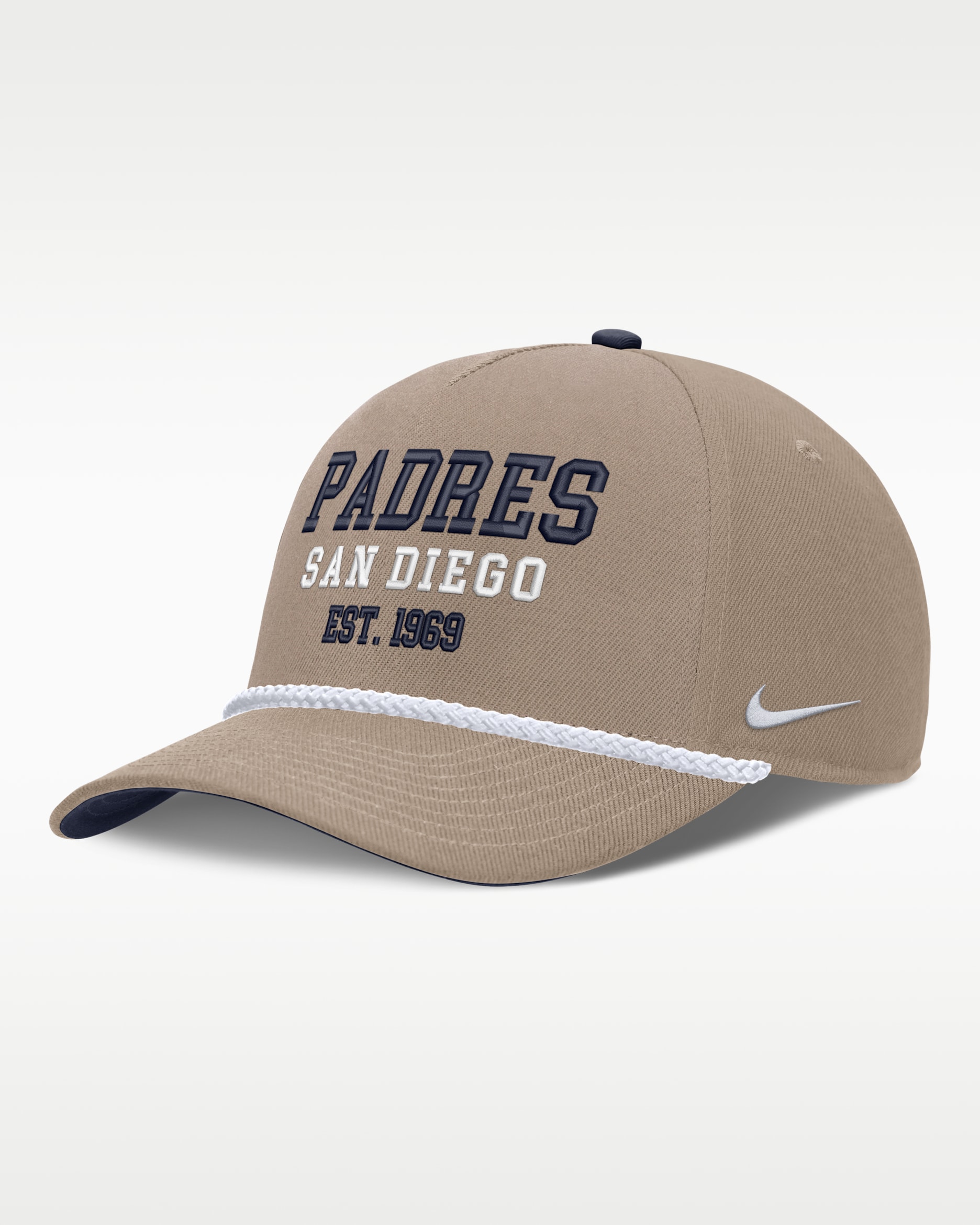 Gorra Nike de la MLB ajustable para hombre San Diego Padres Rise - Caqui/Azul marino/Azul marino