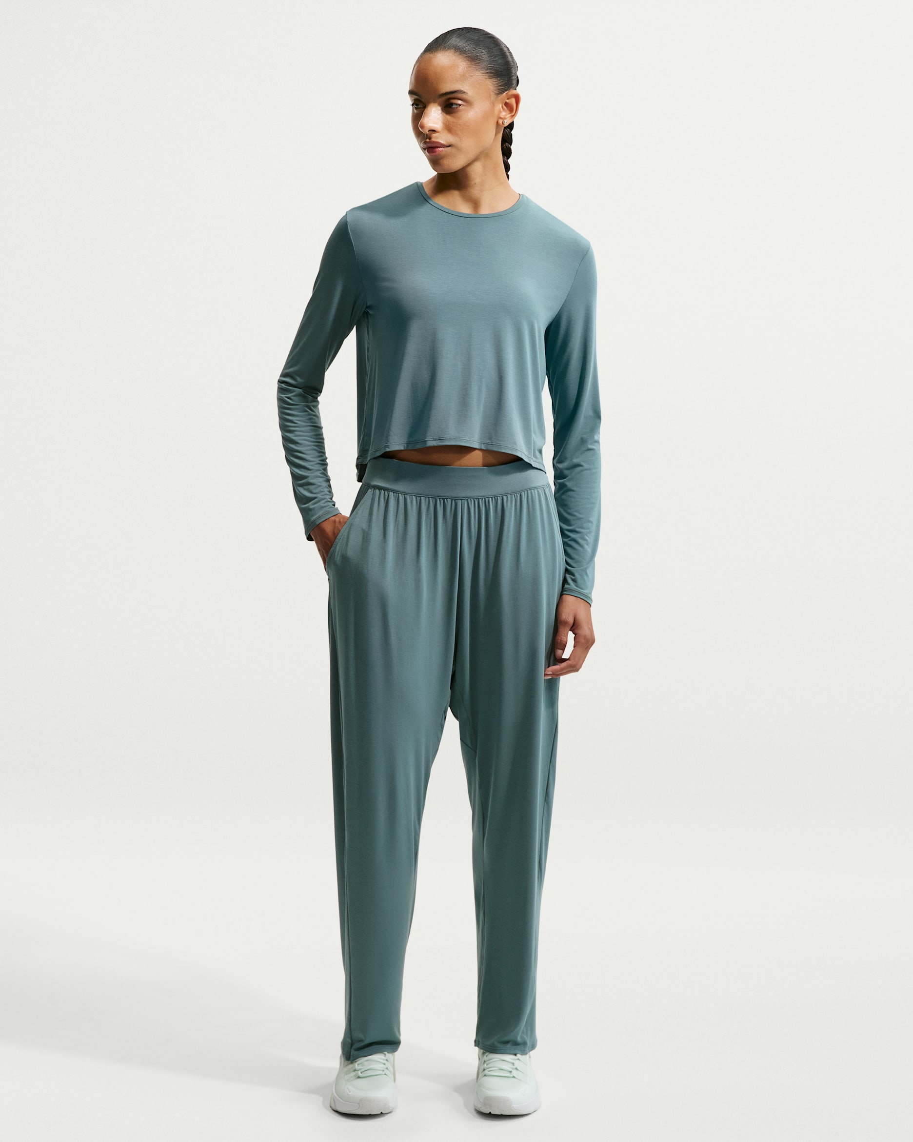 Nike Zenvy Women's Loose Mid-Rise Trousers - Mineral Slate/White