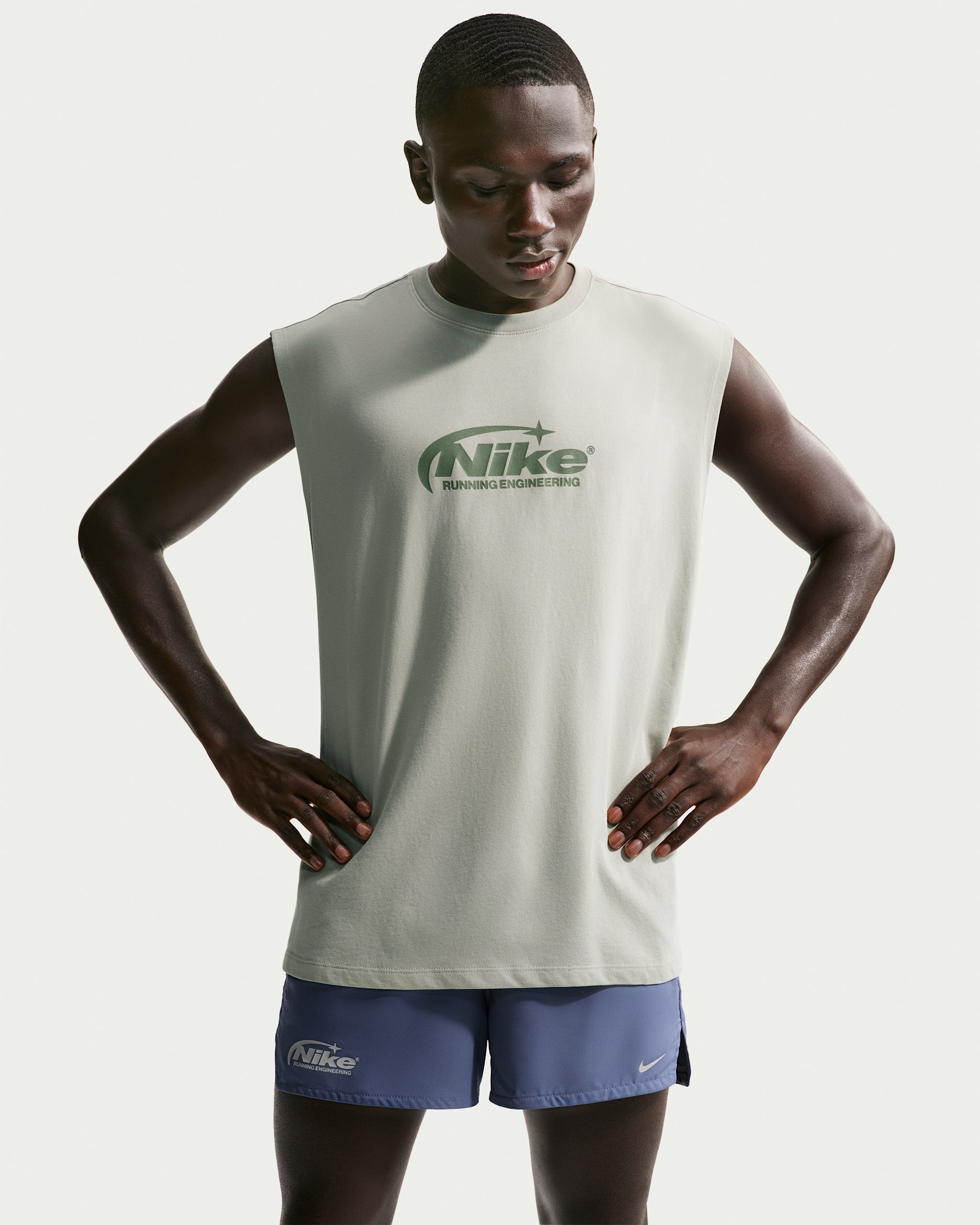 Nike Men's Dri-FIT Sleeveless Running T-Shirt - Spruce Fog/Silver Sage