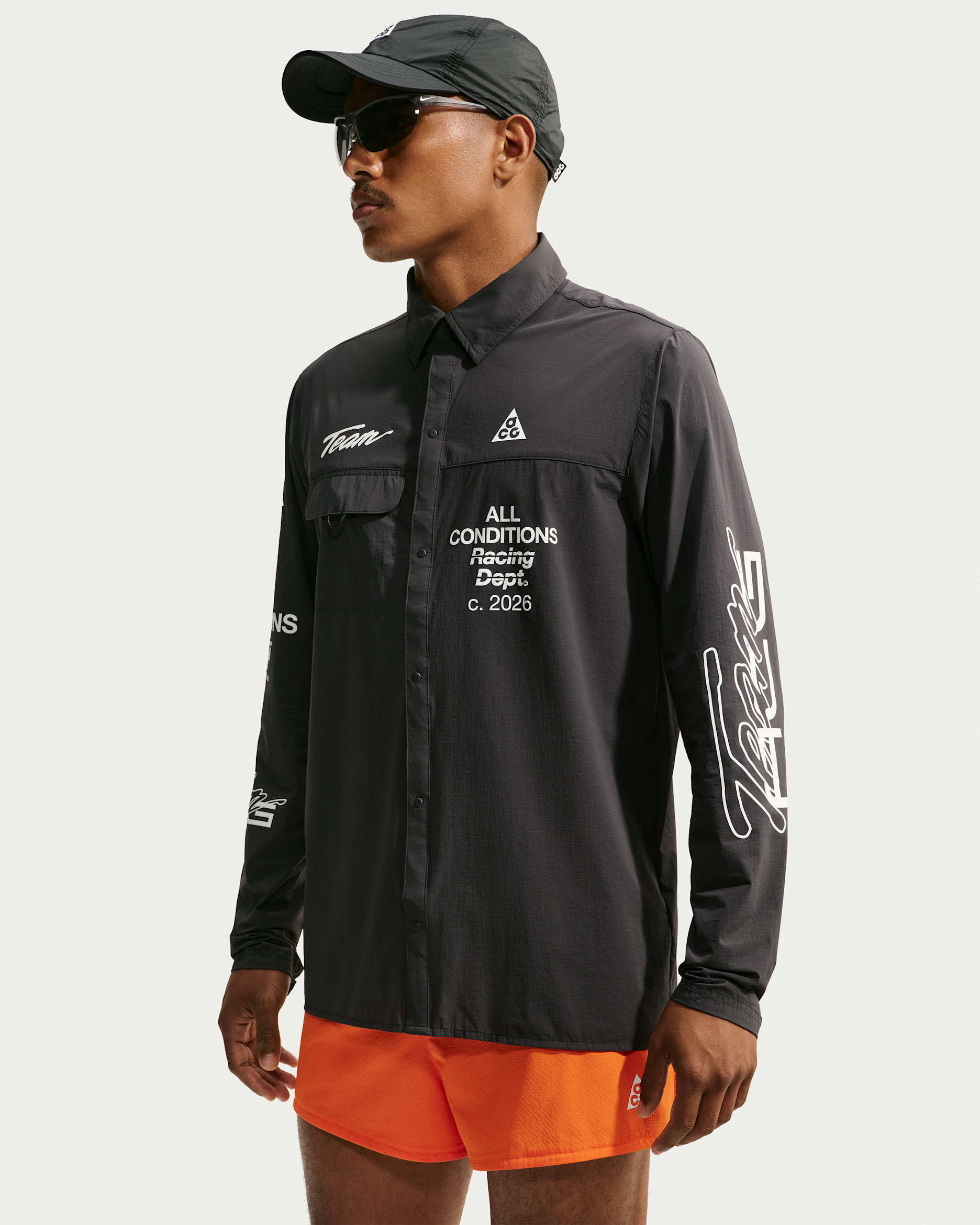 ACG "Aireez" Men's UV-Reisitant Button-Up Long-Sleeve Graphic Top - Dark Smoke Grey/White