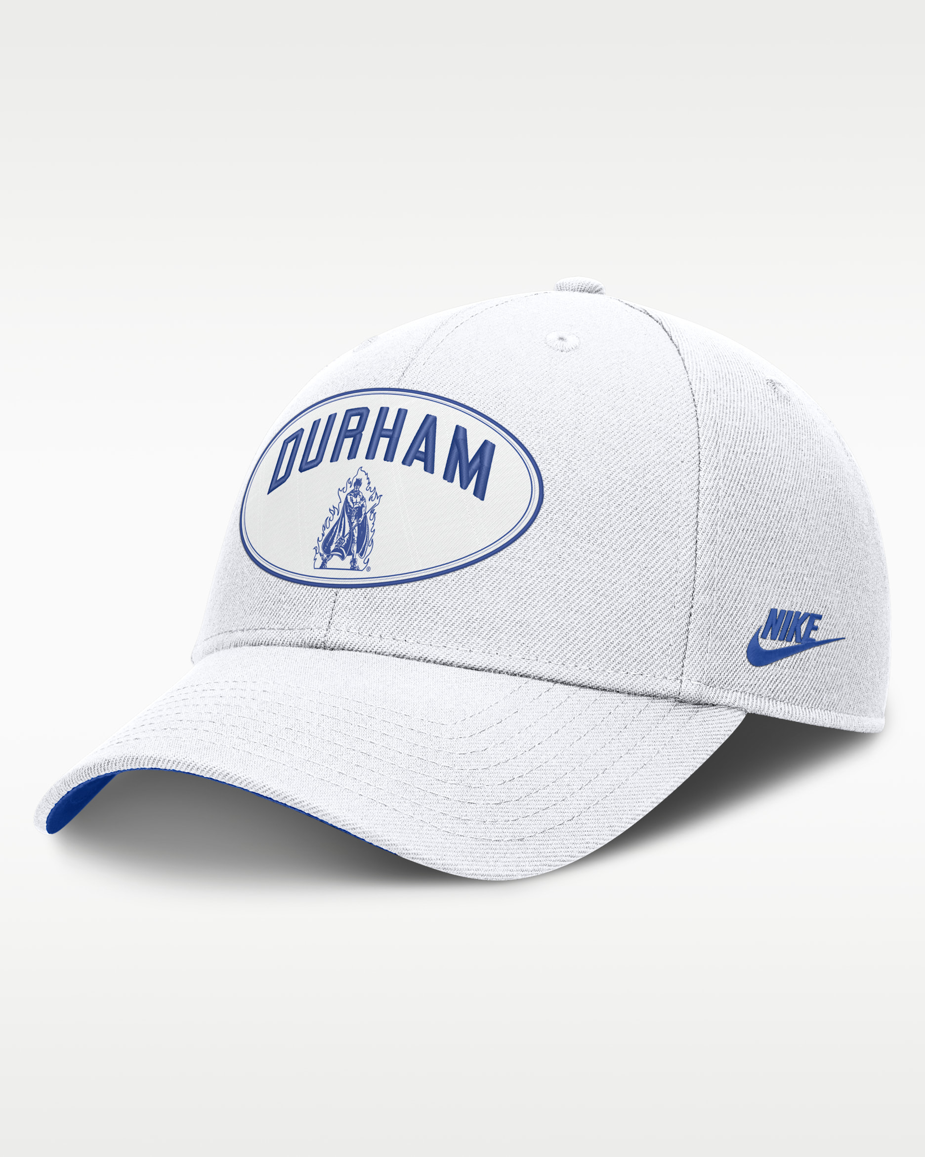 Gorra universitaria Nike Dri-FIT con estructura A-Frame ajustable para hombre Duke Legacy Letter & Location Rise - Blanco