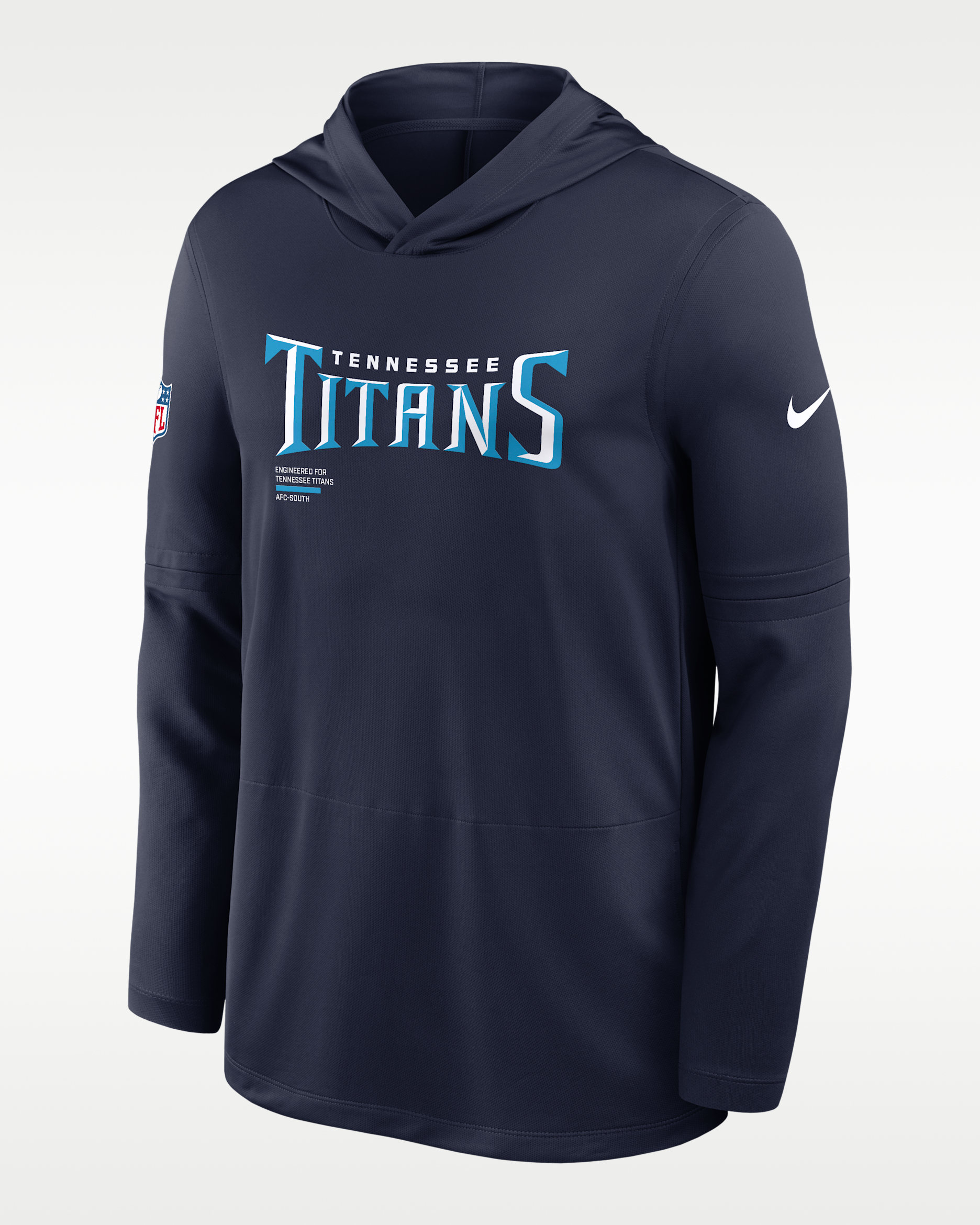 Playera de manga larga Nike Dri-FIT de la NFL con gorro para hombre Tennessee Titans Pure Fury Sideline - Azul marino