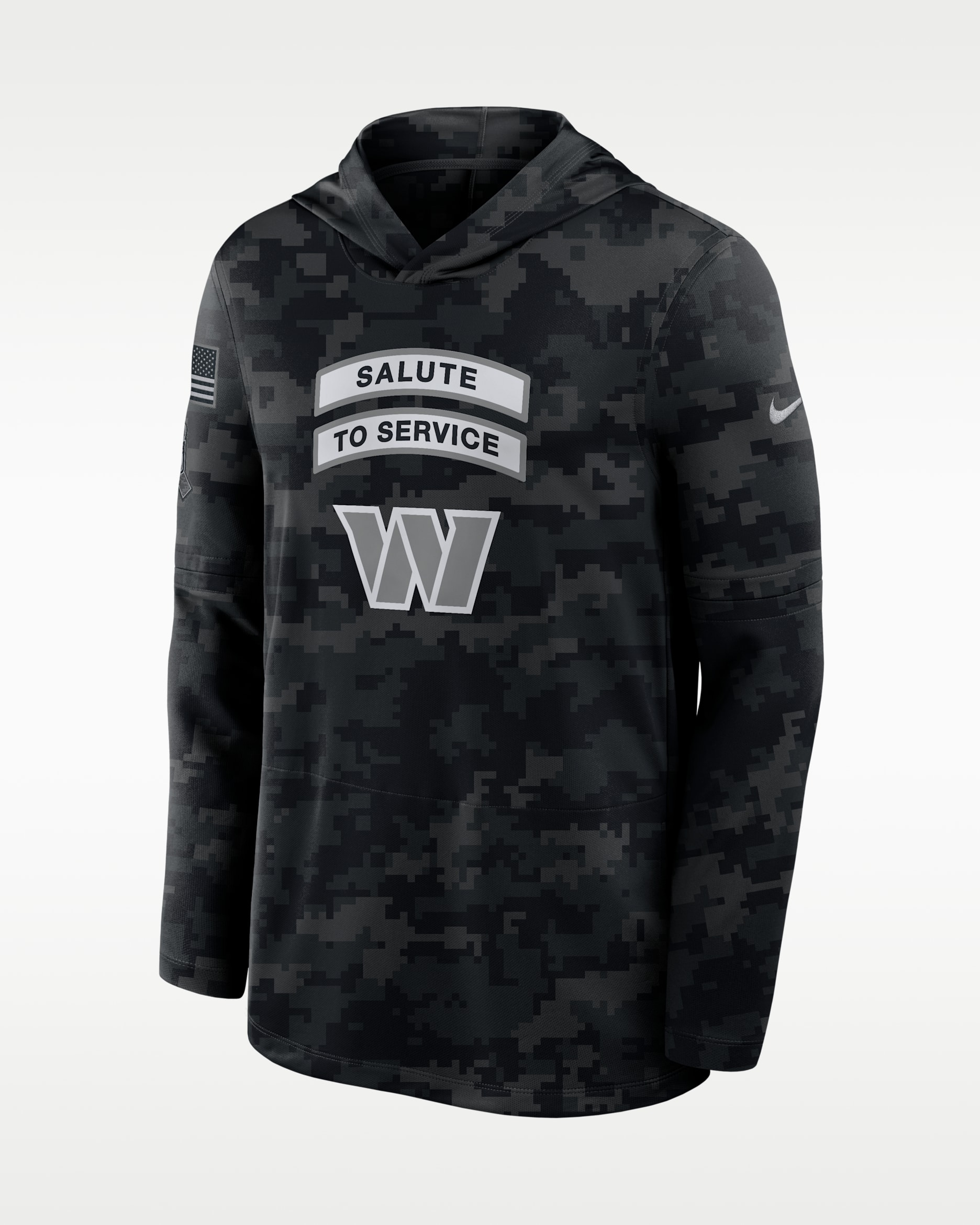 Washington Commanders Salute to Service Sideline Men's Nike Dri-FIT NFL Long-Sleeve Hooded Top - Black/Black