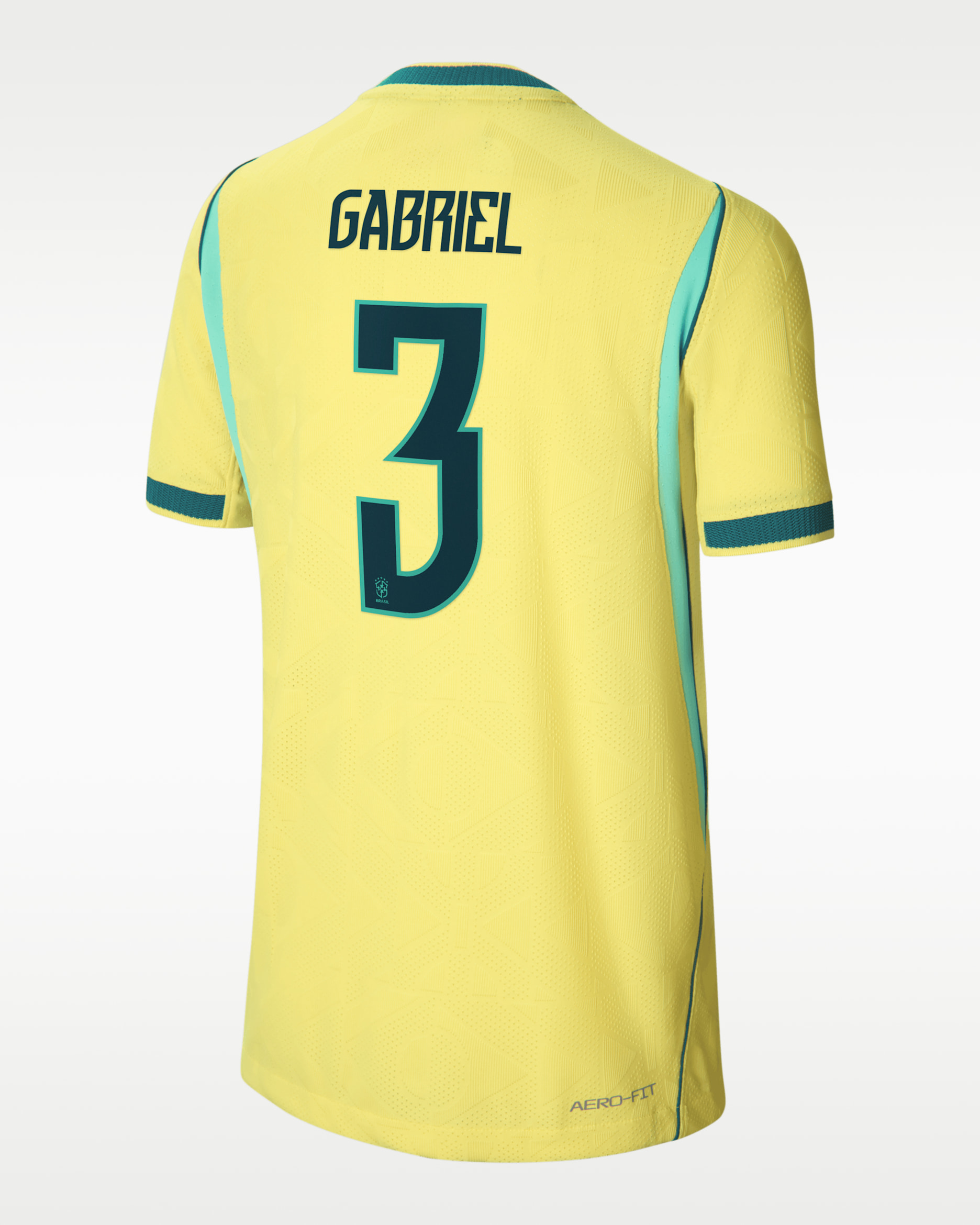Gabriel Magalhães Brazil National Team 2026 Match Home Big Kids' Nike Dri-FIT ADV Soccer Jersey - Canary/Light Menta/Geode Teal