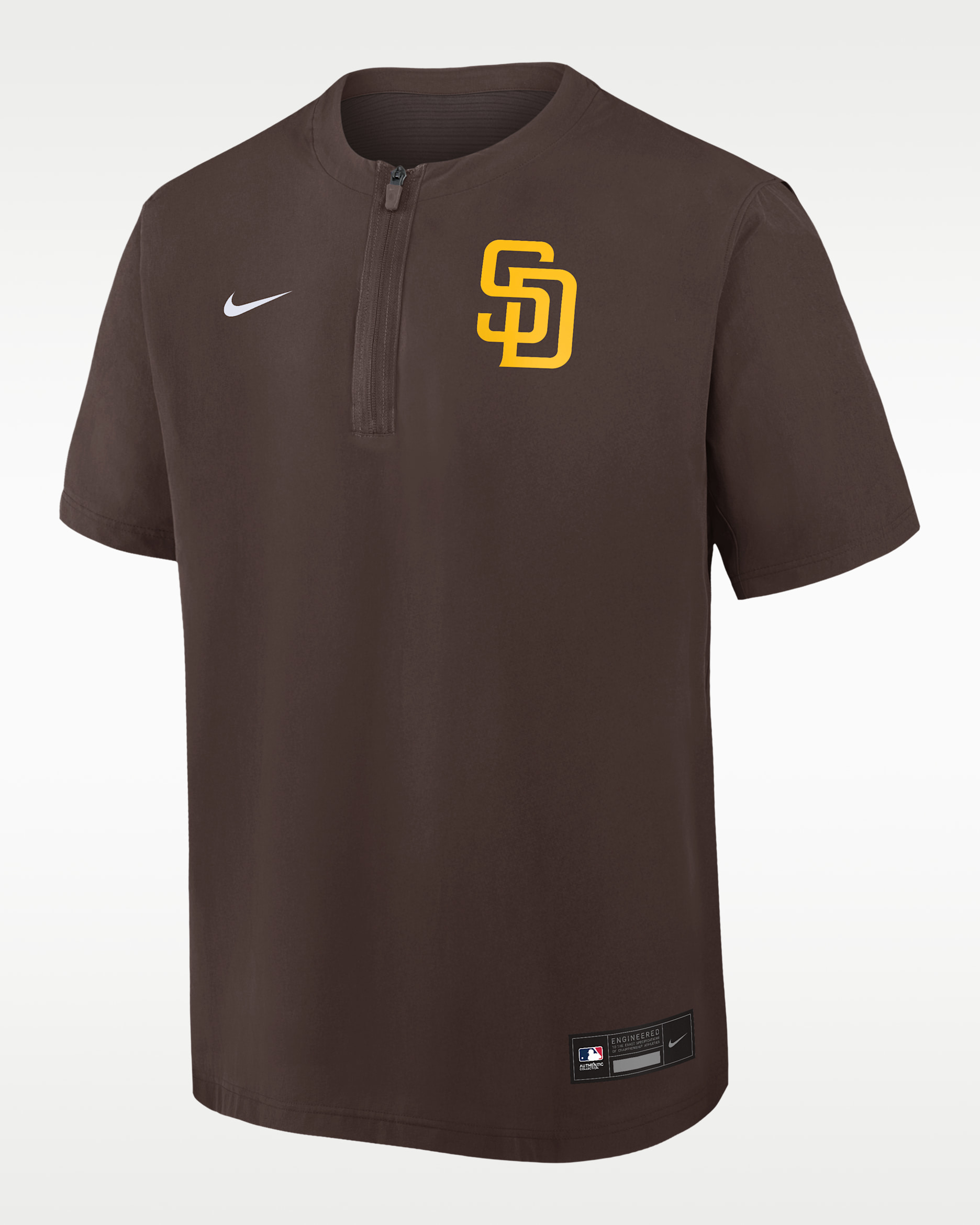 San Diego Padres Authentic Collection Men's Nike Dri-FIT MLB 1/4-Zip Short-Sleeve Windshirt - Brown