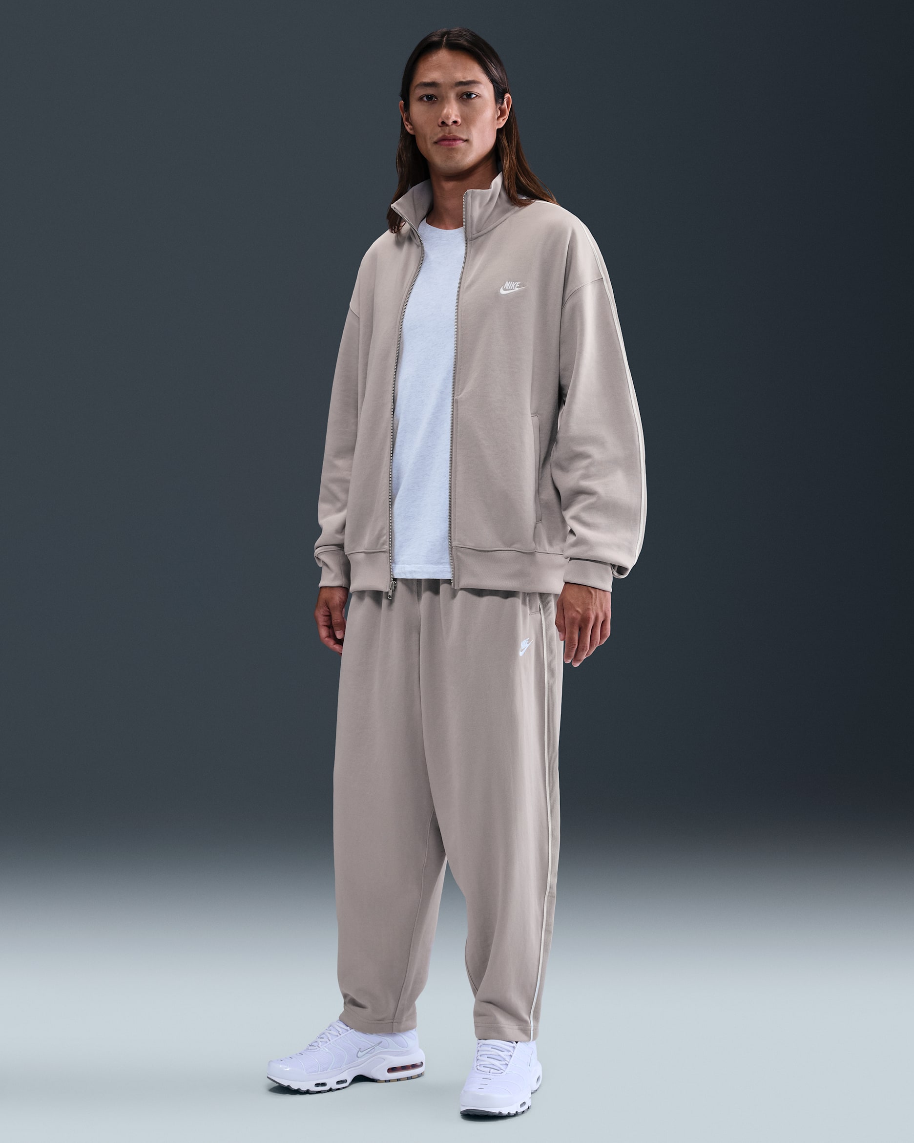 Nike Sportswear Club Men's Oversized Knit Tracksuit Bottoms - College Grey/Sail/White