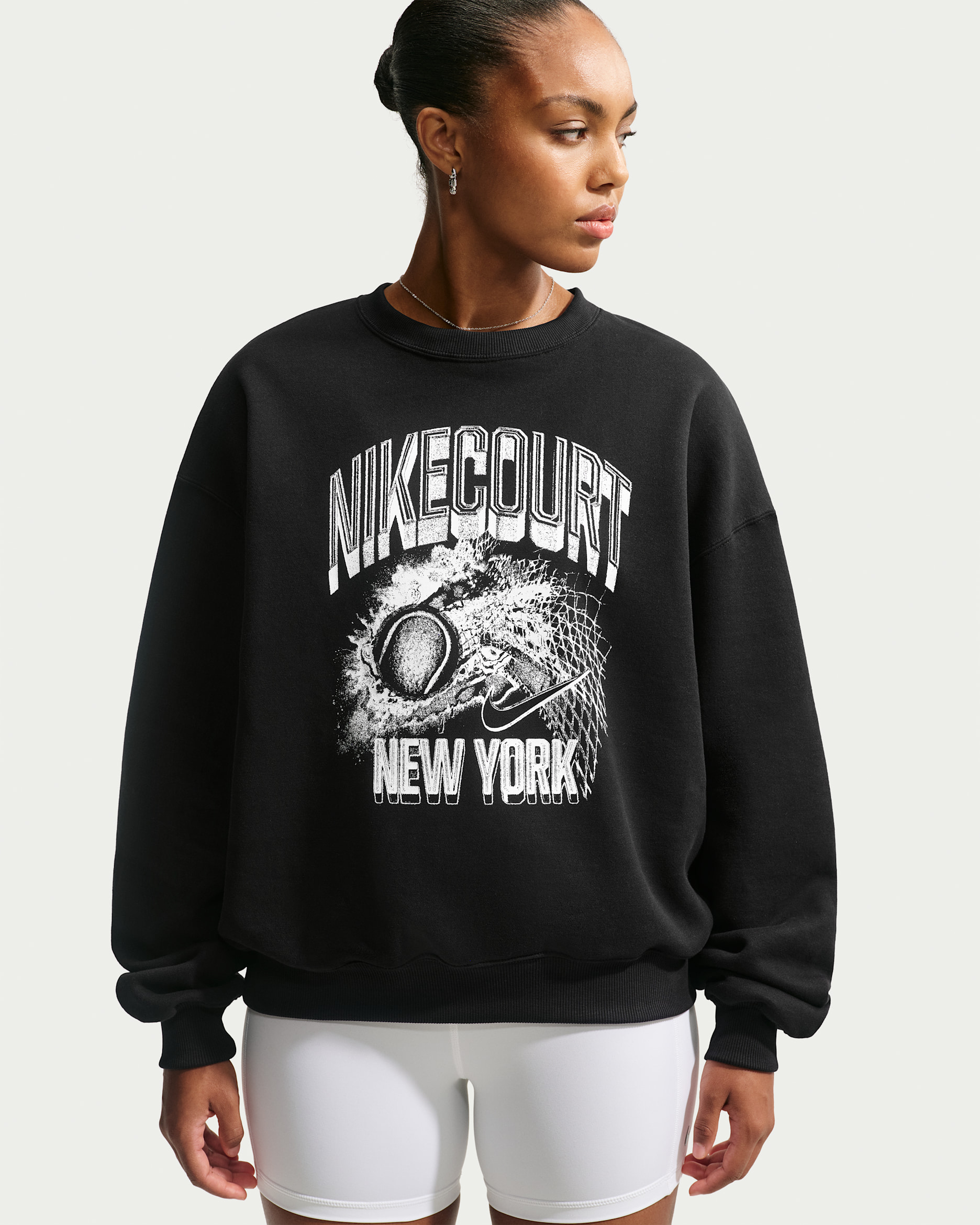 Nike Studio Fleece Medium Weight Women's Oversized Graphic Crew - Black/Off Noir/White