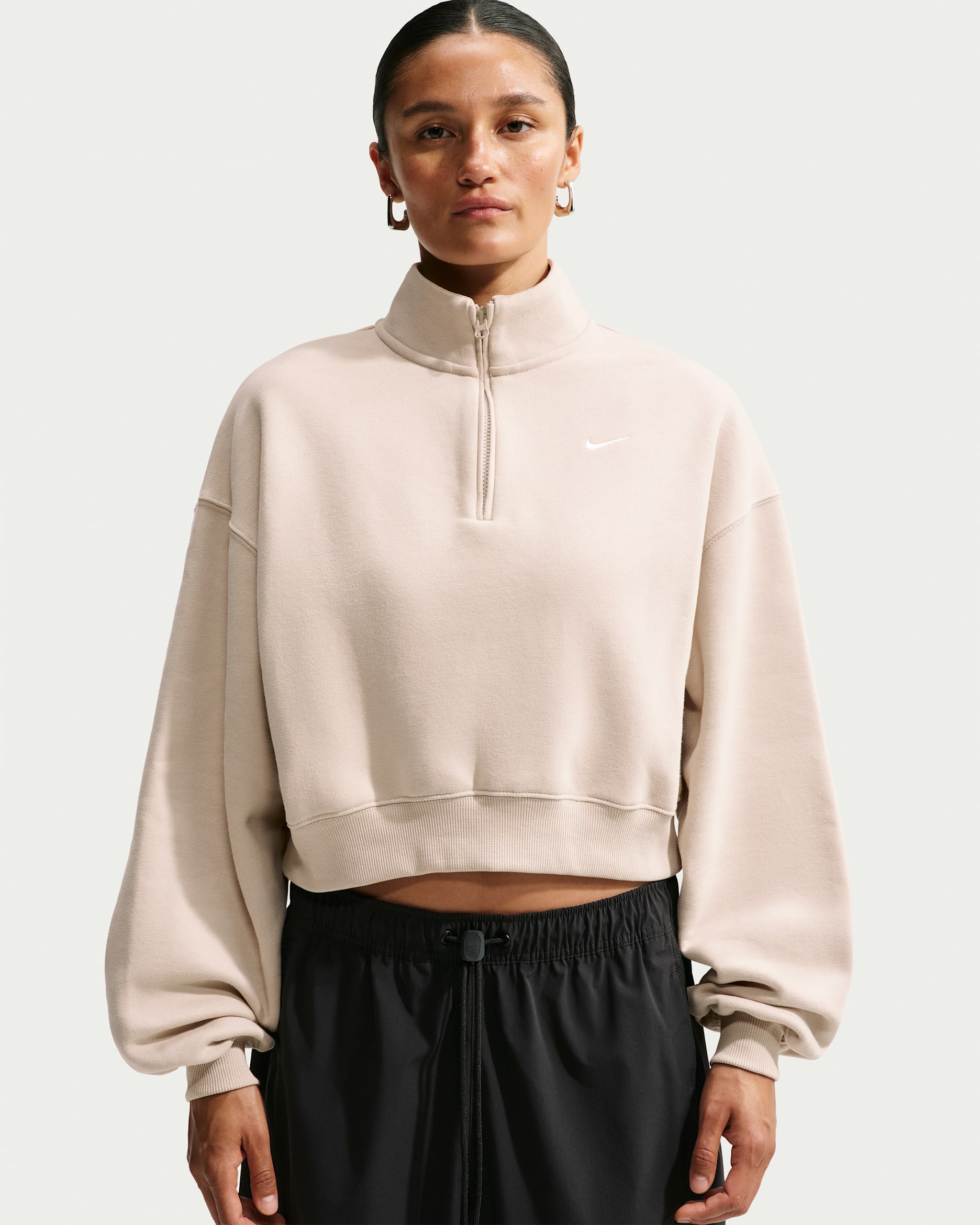 Nike Studio Fleece Medium Weight Women's Oversized 1/4-Zip Cropped Top - Cream II/Sail