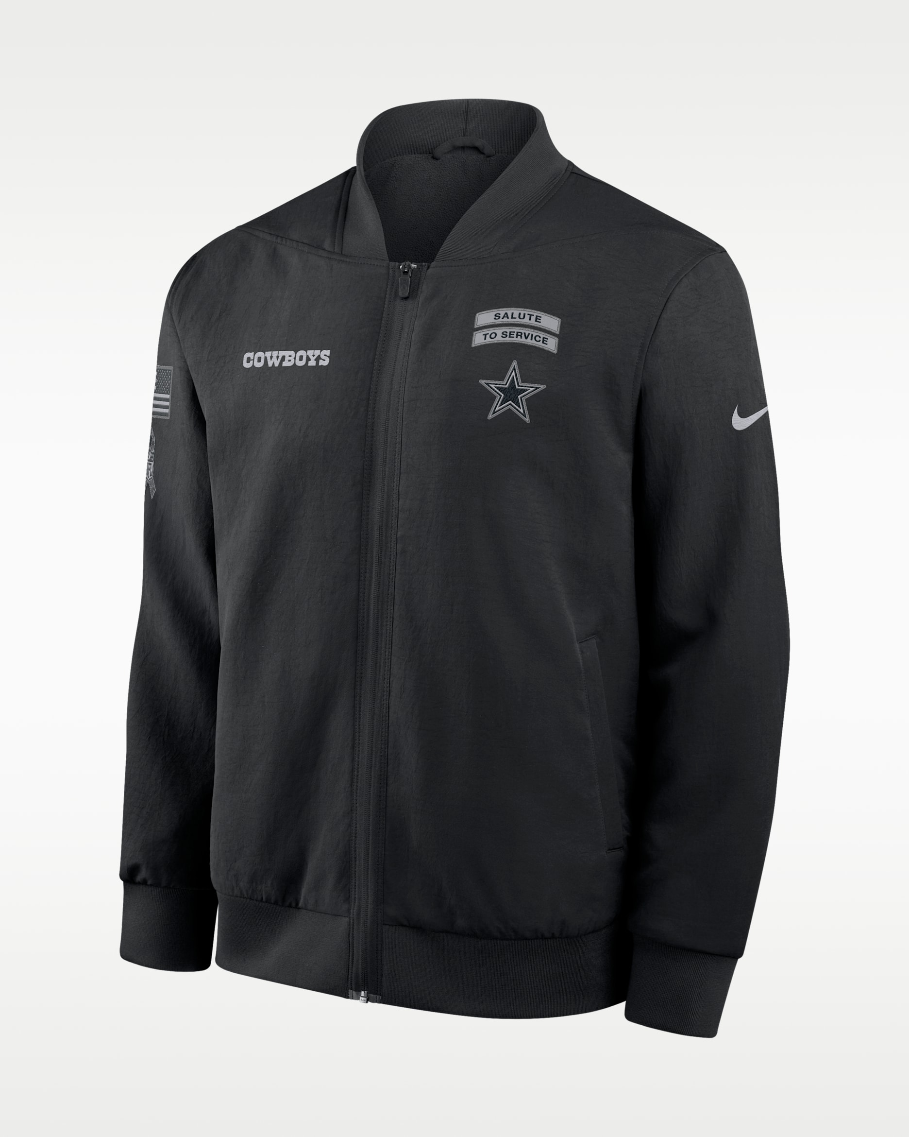 Dallas Cowboys Salute to Service Sideline Men's Nike NFL Full-Zip Bomber Jacket - Black