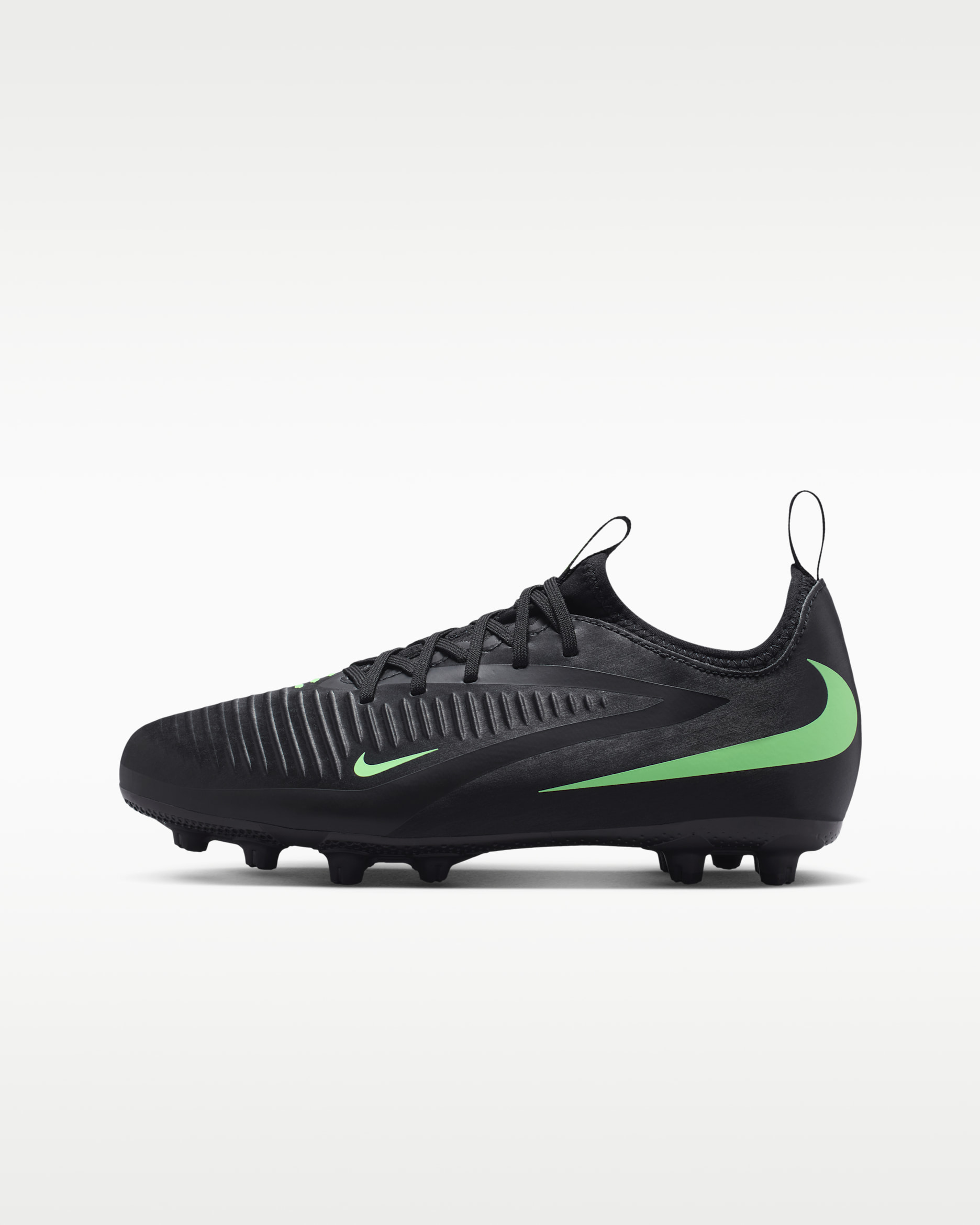Nike Jr. Phantom 6 Low Academy Big Kids' Hard-Ground Soccer Cleats - Black/Black/Illusion Green