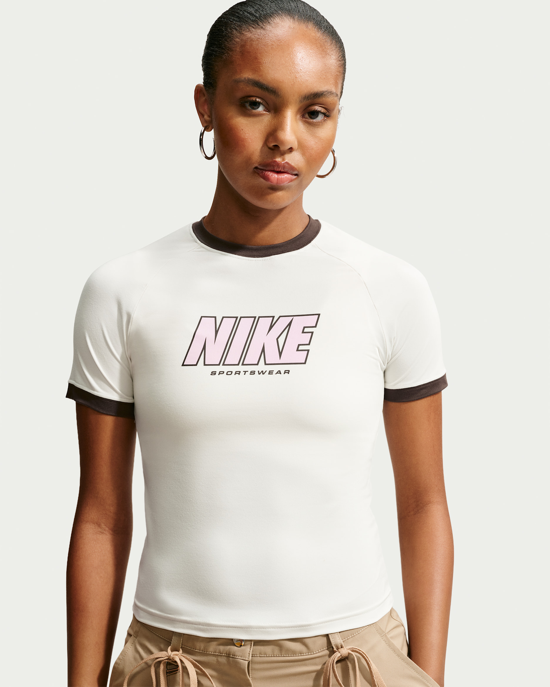 Nike Sportswear Women's Fitted T-Shirt - Sail/Baroque Brown