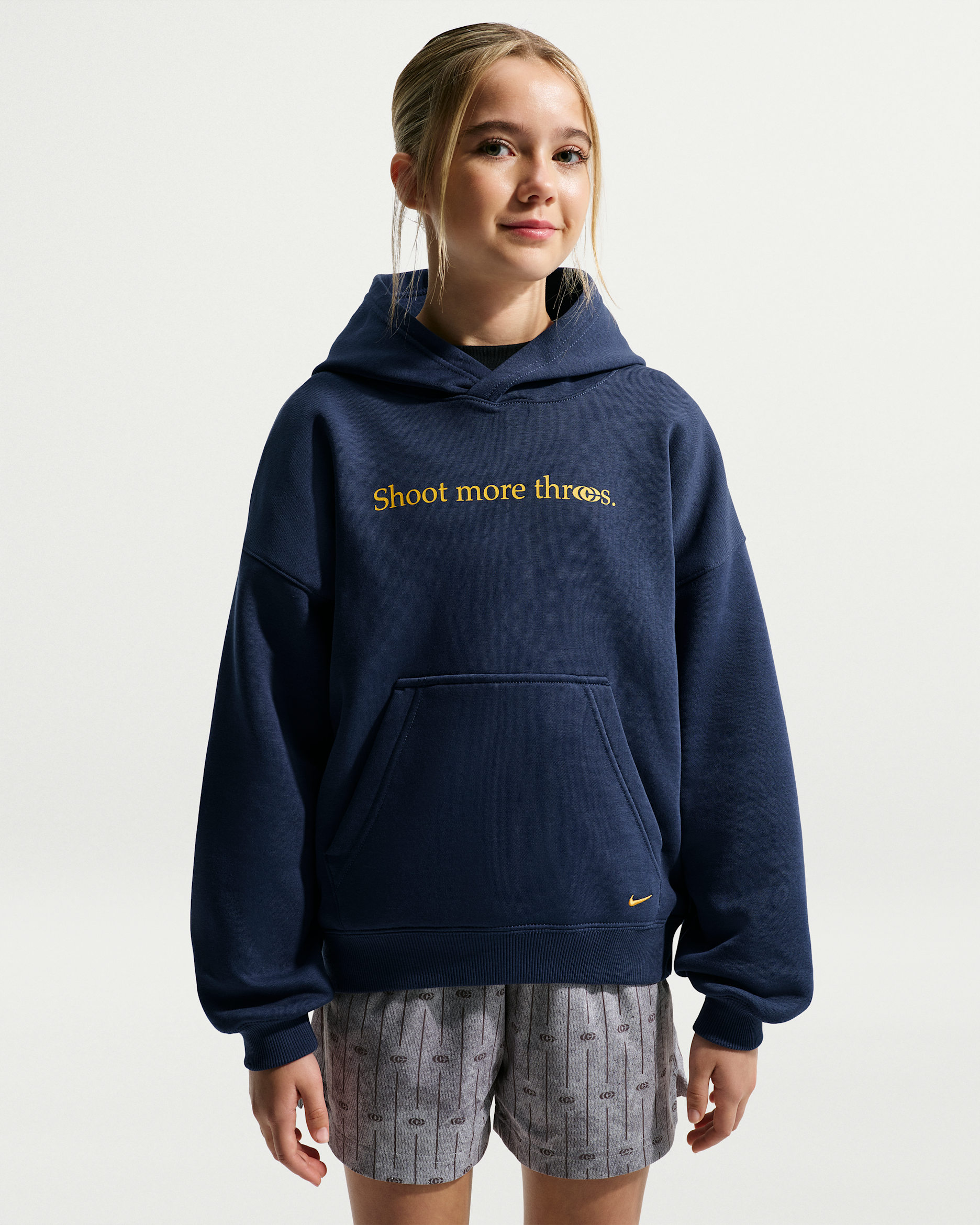 Caitlin Clark Big Kids' Club Fleece Oversized Hoodie - Midnight Navy/University Gold
