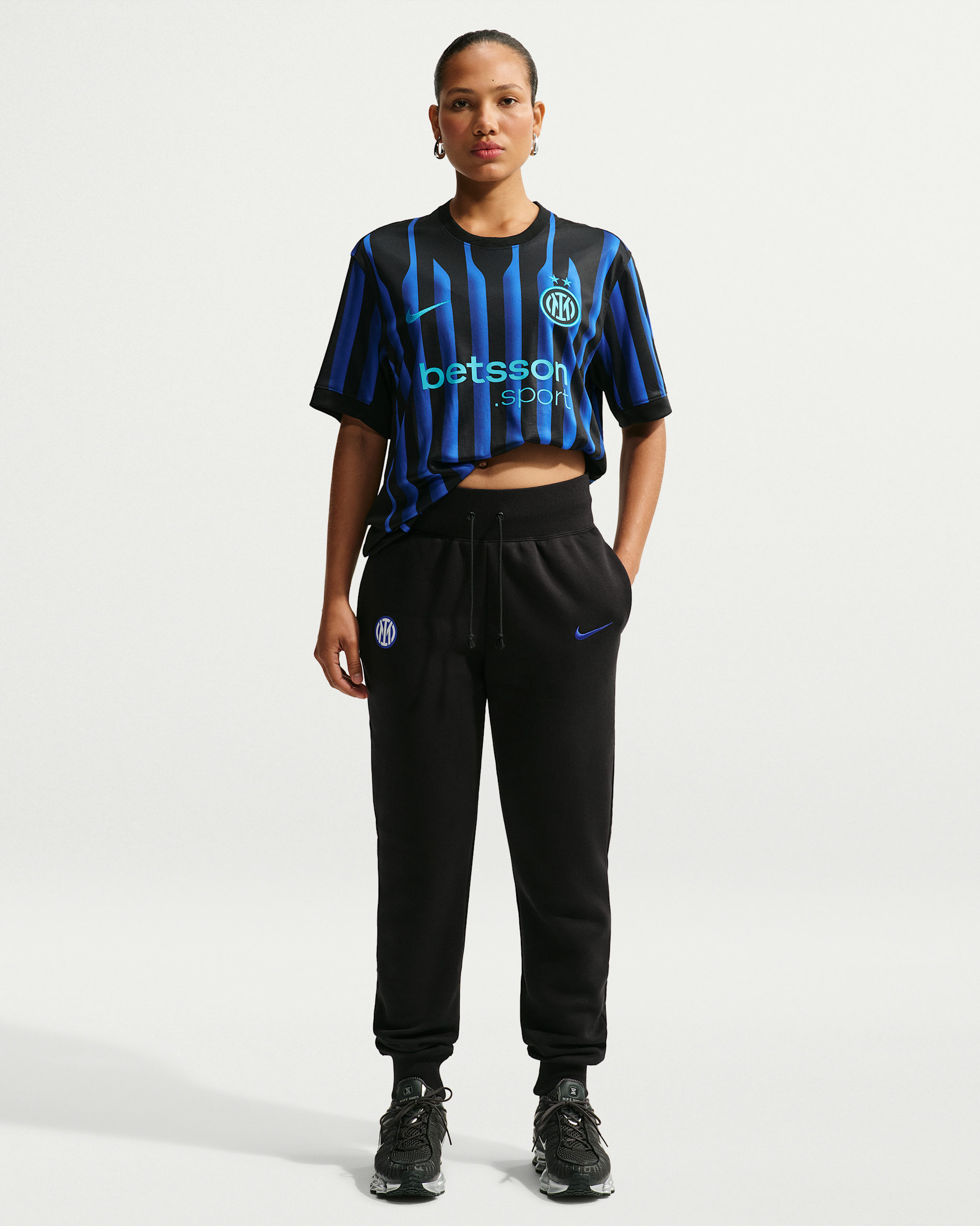 Pantalon à taille haute Nike Football Inter Milan Phoenix Fleece pour femme - Noir/Lyon Blue
