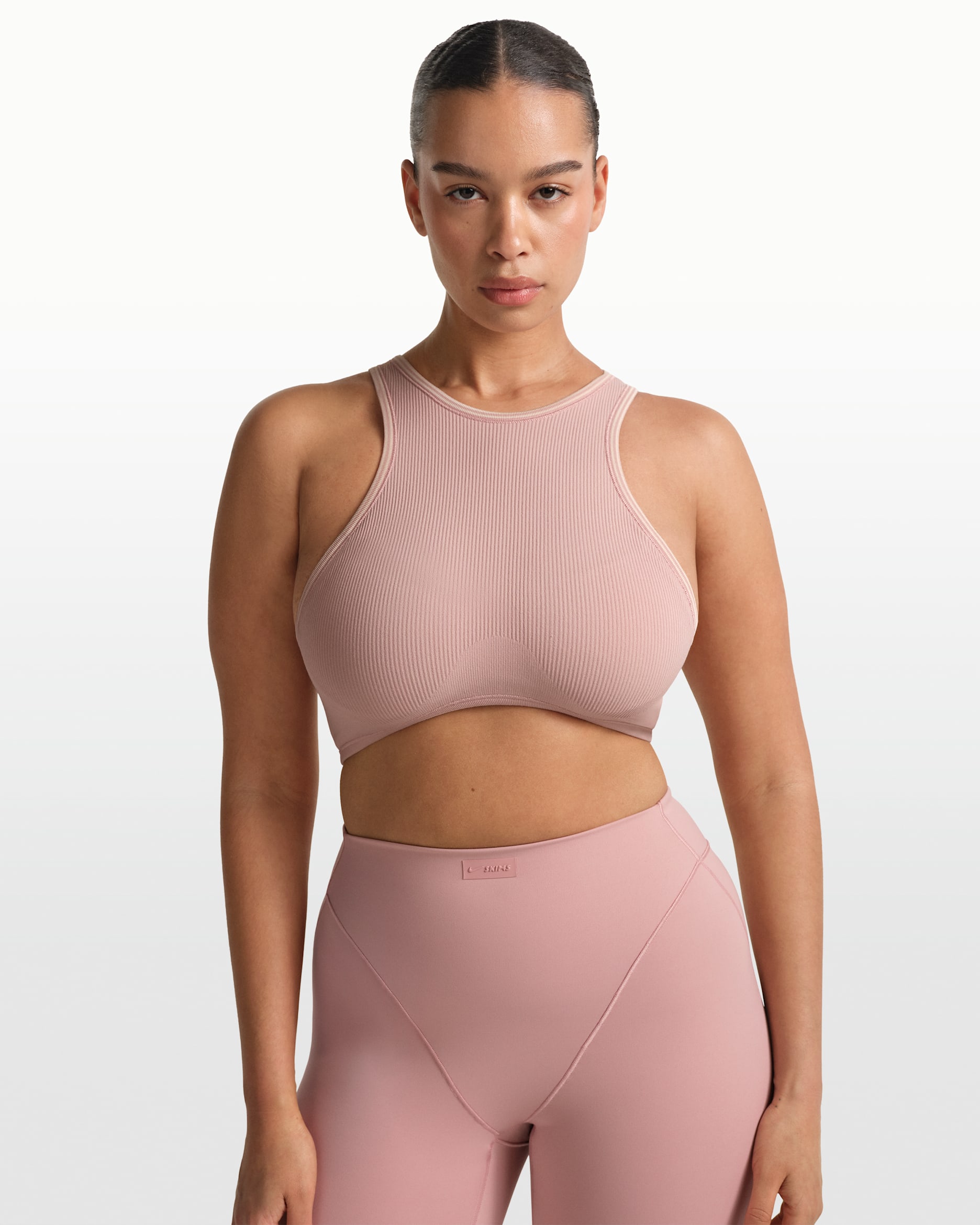 NikeSKIMS Ribbed Seamless Women's Racerneck Bra - NSKM HIMALAYAN/NSKM ECRU