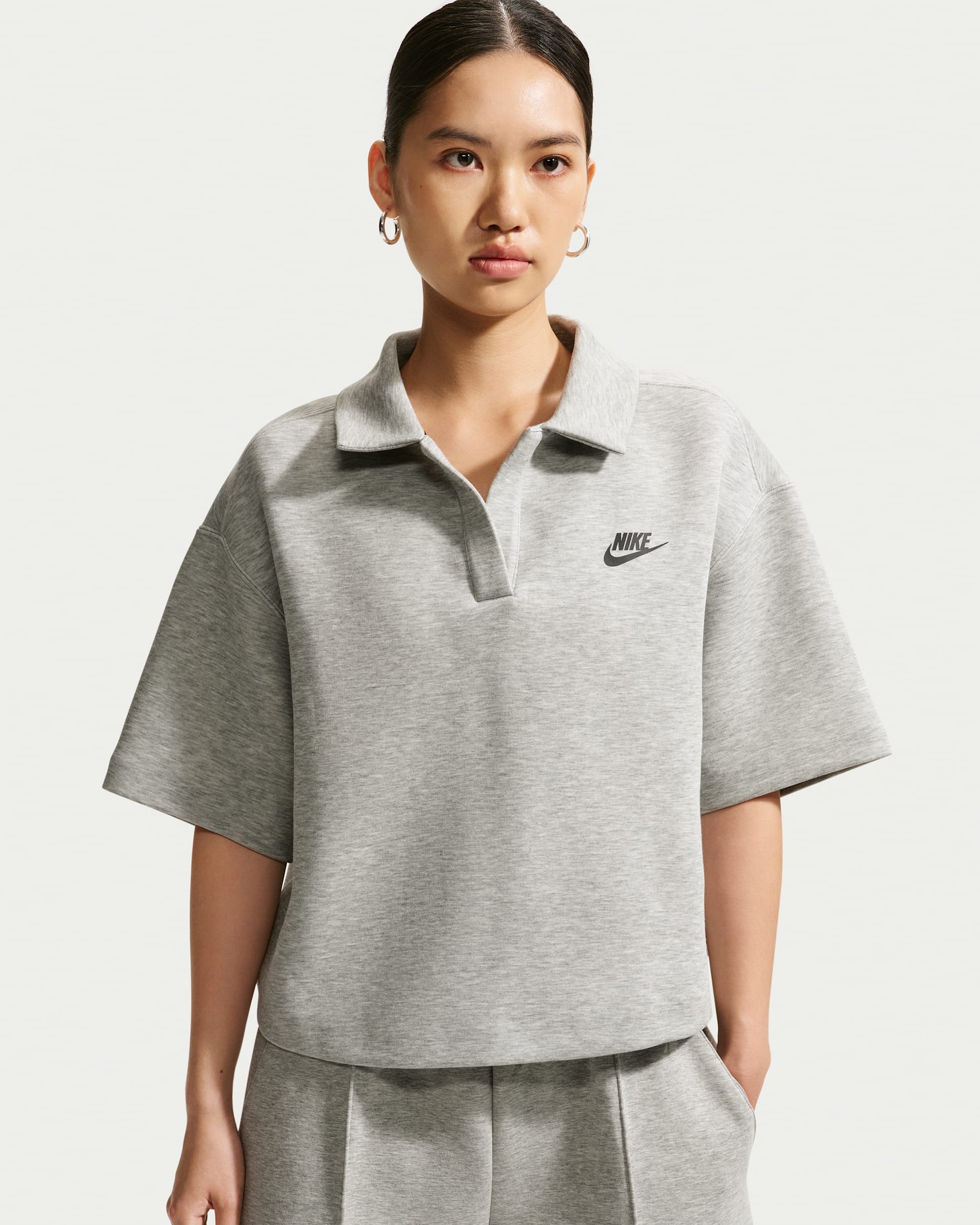 Nike Sportswear Tech Fleece 女款寬版有領衫 - Dark Grey Heather/Sail/黑色