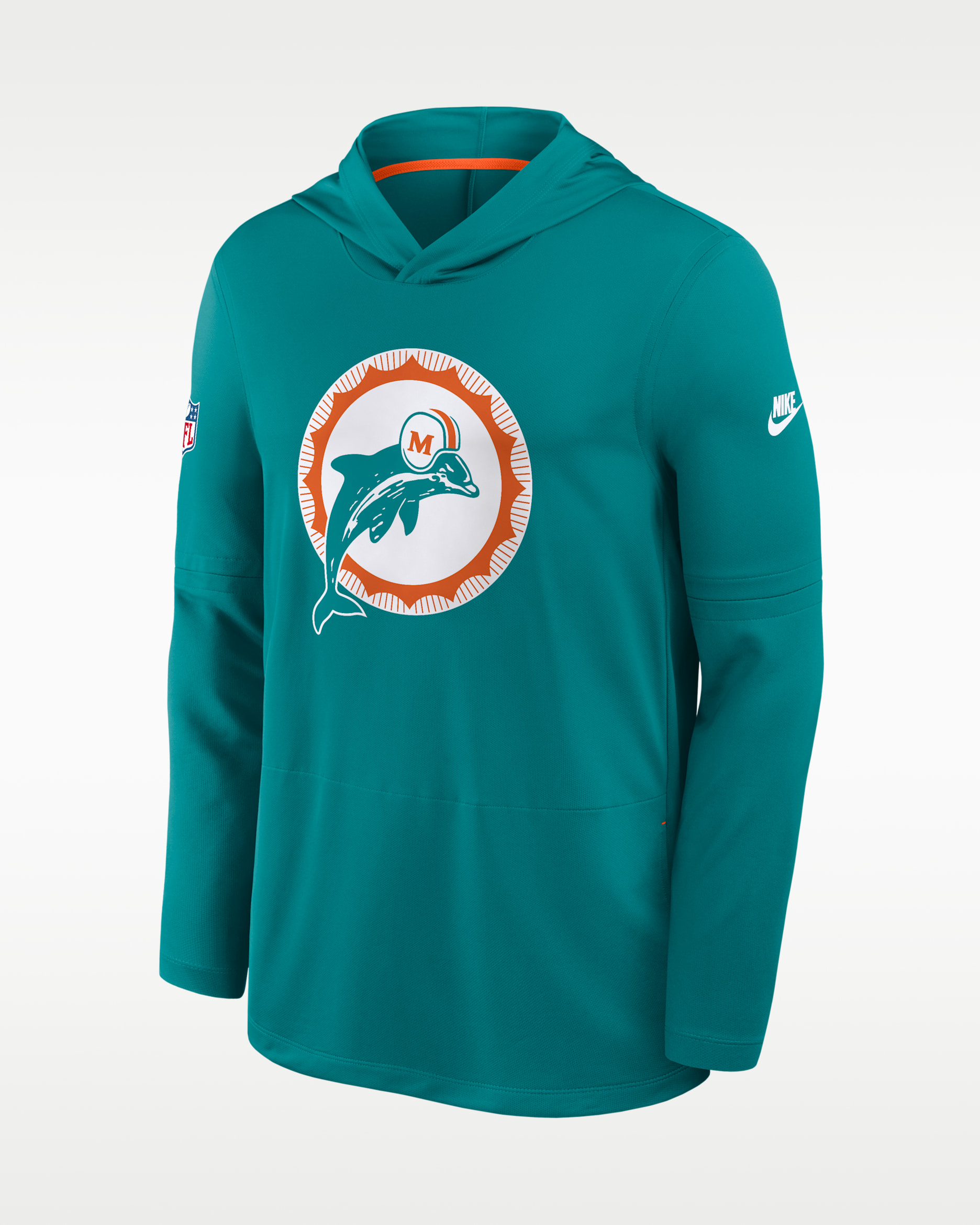 Miami Dolphins Alt Men's Nike Dri-FIT NFL Long-Sleeve Hooded Top - Aqua/Orange
