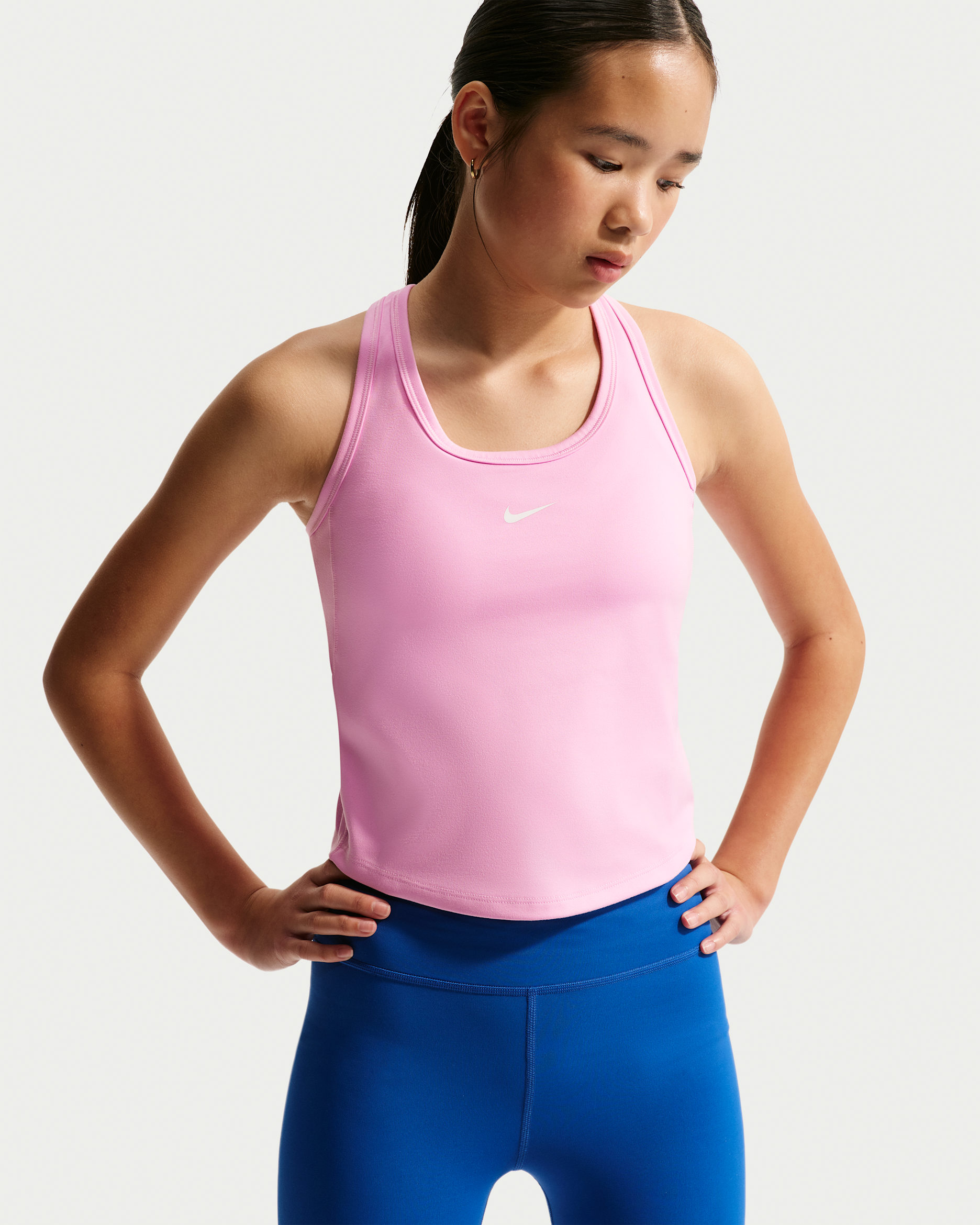 Nike One Fitted Dri-FIT singlet til store barn (jente) - Pink Rise/Hvit