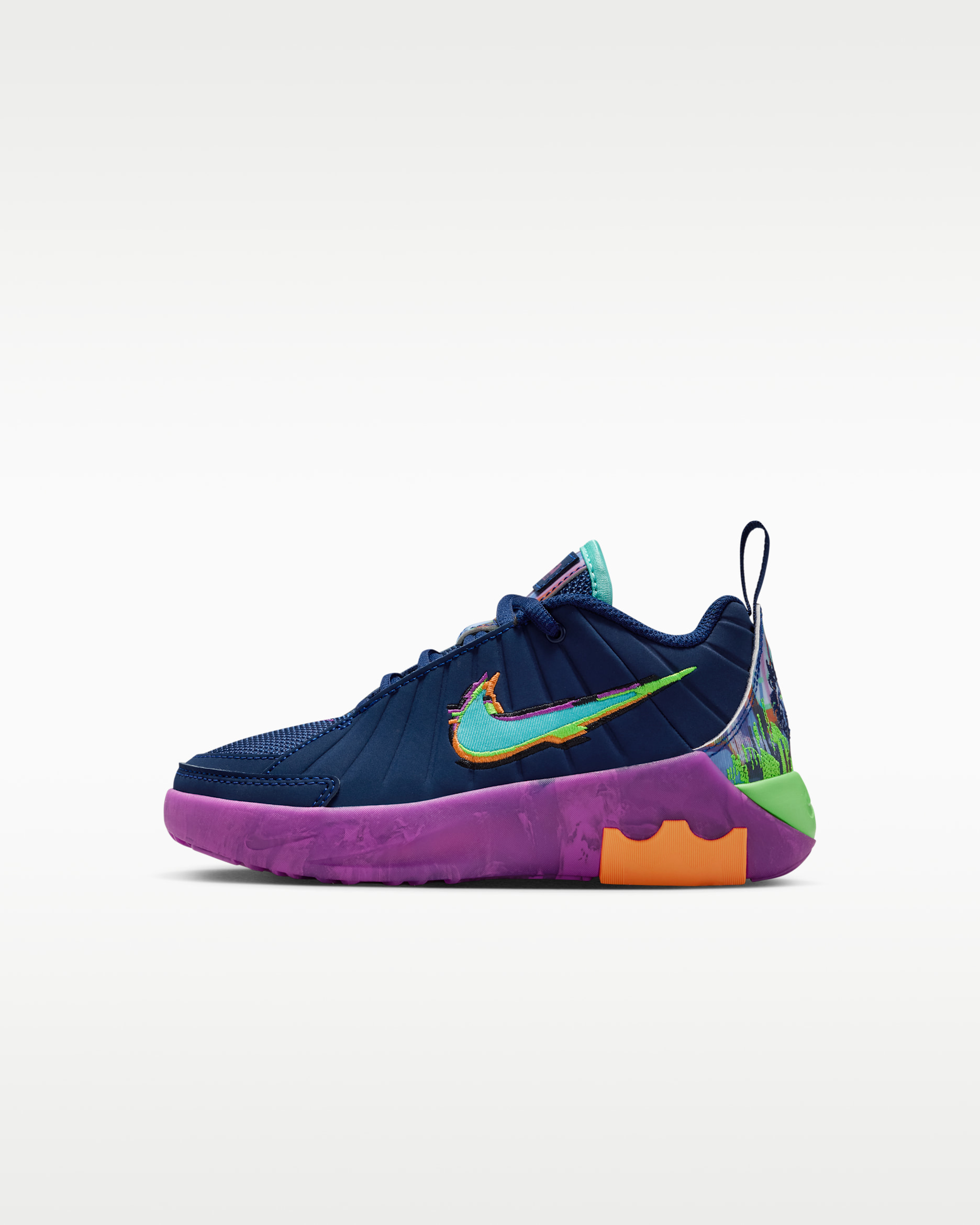 Tenis de básquetbol para niños de preescolar LeBron Witness 9 - Azul vacío/Morado vivo/Verde strike/Turquesa desteñido