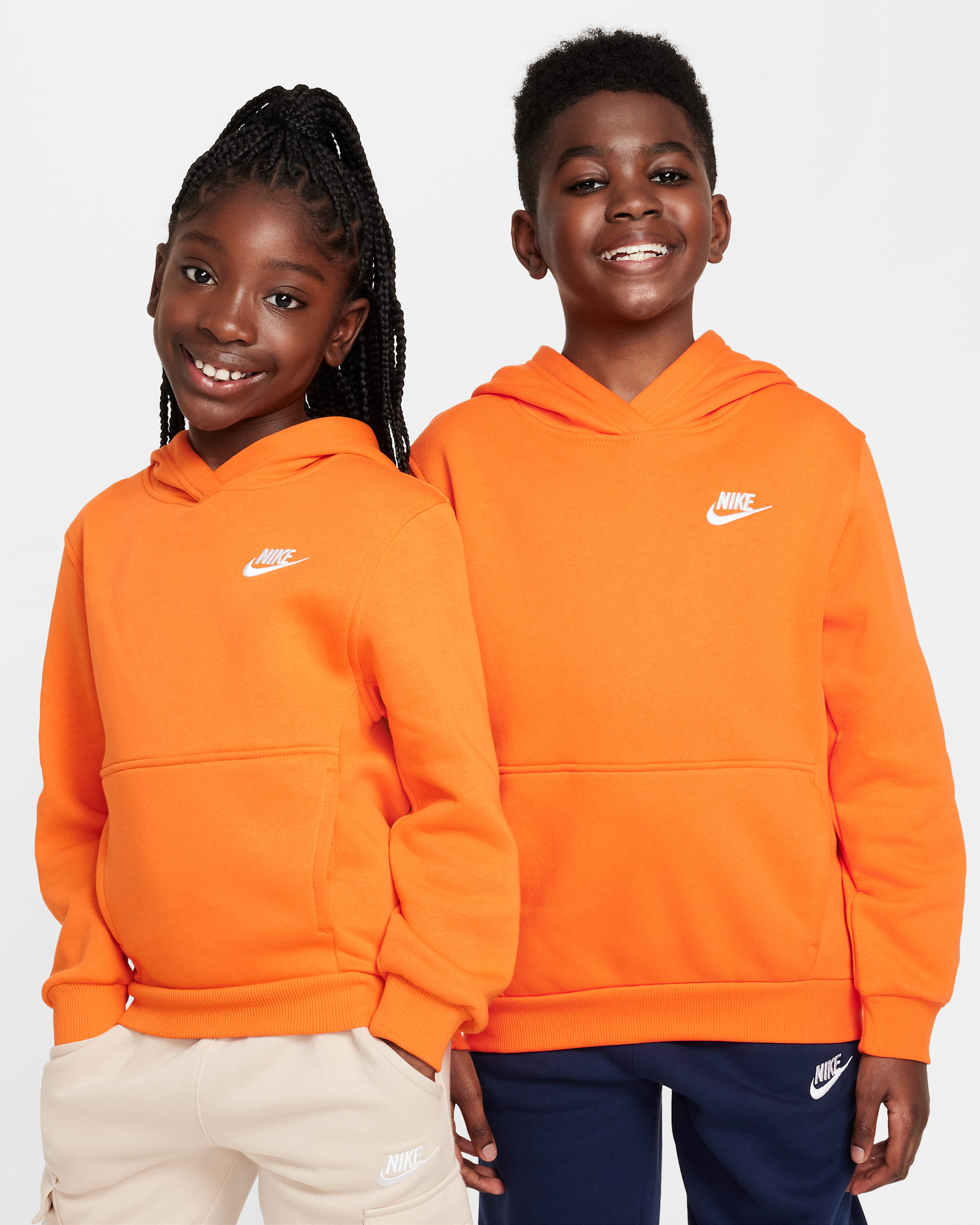 Nike Sportswear Club Fleece Big Kids' Pullover Hoodie - Safety Orange/White