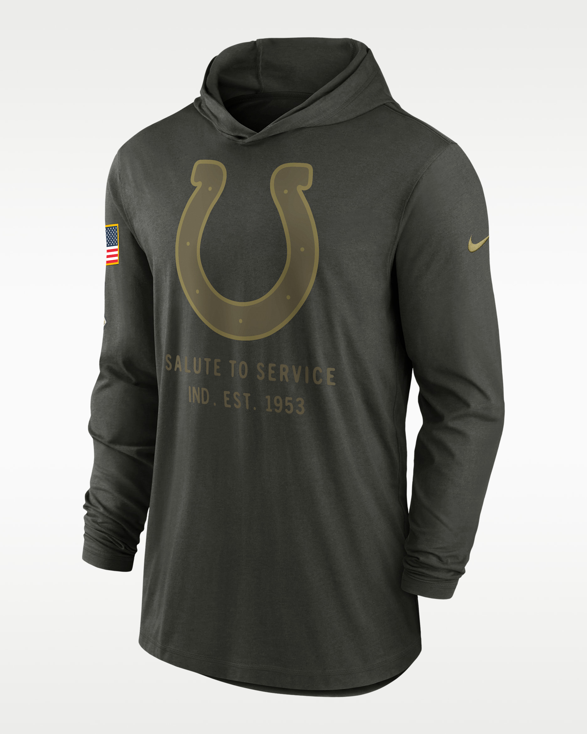 Indianapolis Colts Salute to Service Sideline Men’s Nike Dri-FIT NFL Long-Sleeve Hooded Top - Forest Green