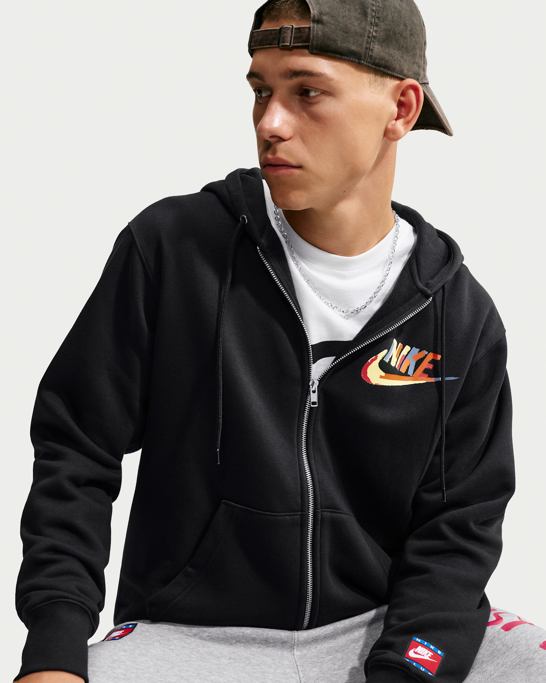 Sudadera con gorro de tejido Fleece de cierre completo para hombre Nike Club - Negro/Negro