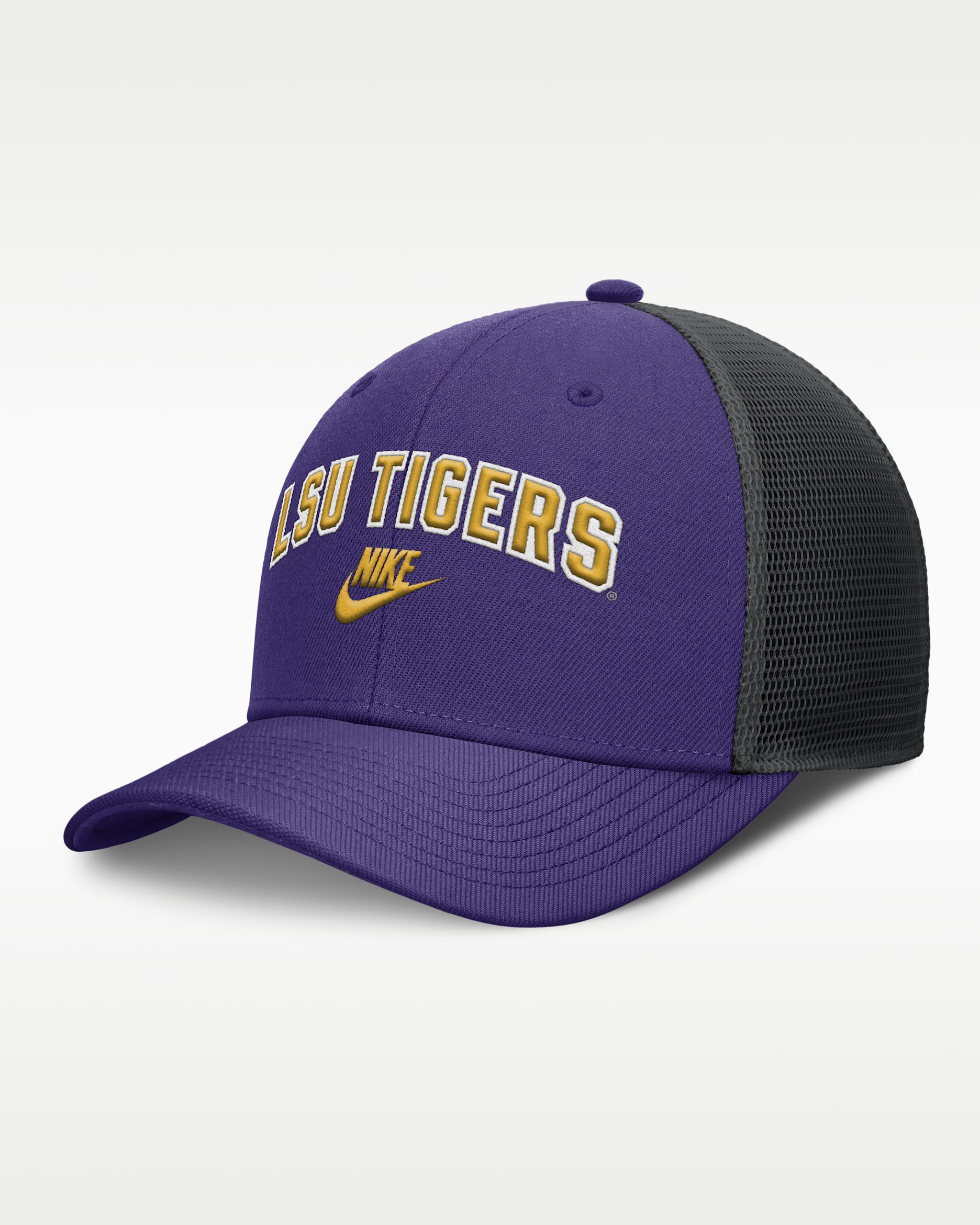 LSU Legacy Arch Rise Men's Nike Dri-FIT College Trucker Adjustable Hat - Purple