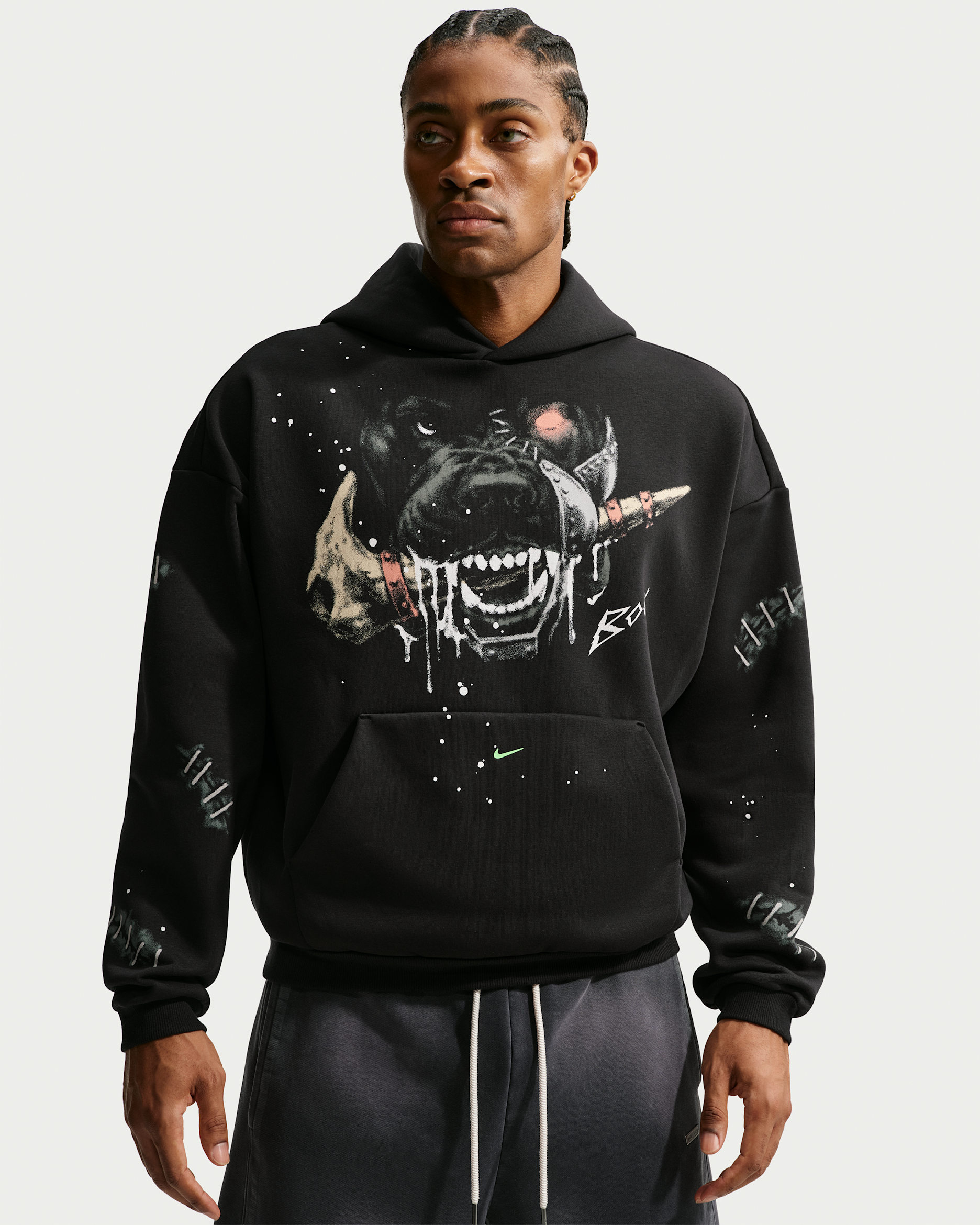 Book Standard Issue Men's Therma-FIT Brushed Basketball Pullover Hoodie - Black/Green Strike