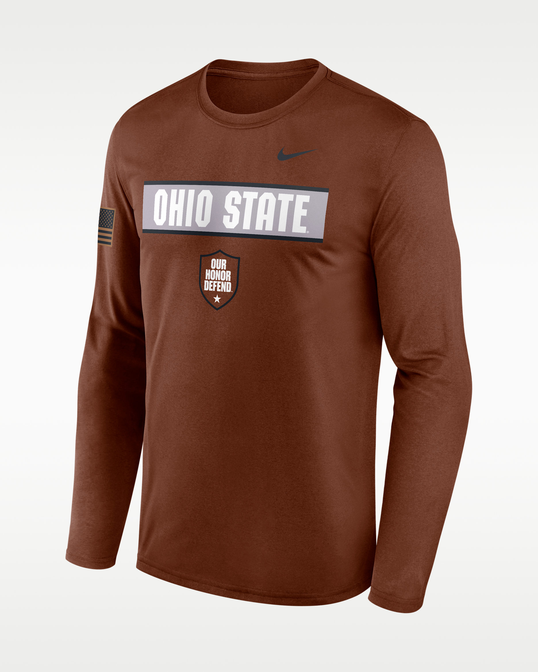 Playera de manga larga universitaria Nike Dri-FIT para hombre Ohio State Courtside - Marrón