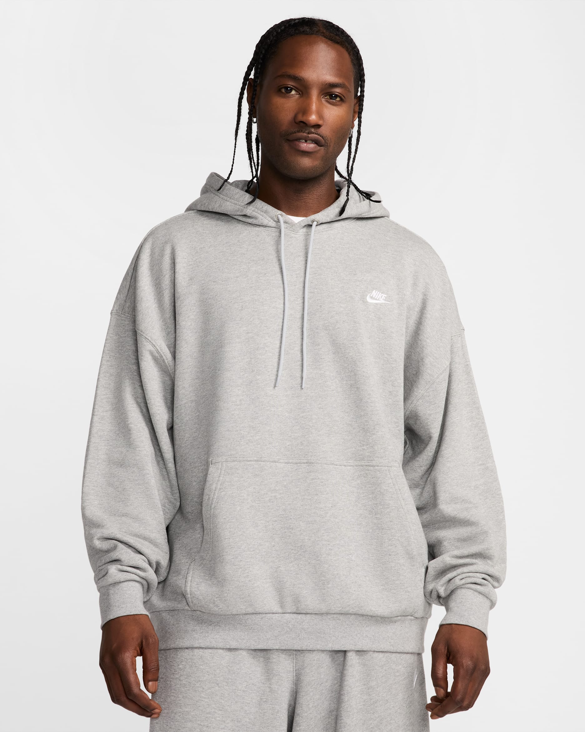 Sudadera con gorro sin cierre de French Terry oversized para hombre Nike Club Fleece - Gris oscuro jaspeado/Gris humo claro/Blanco
