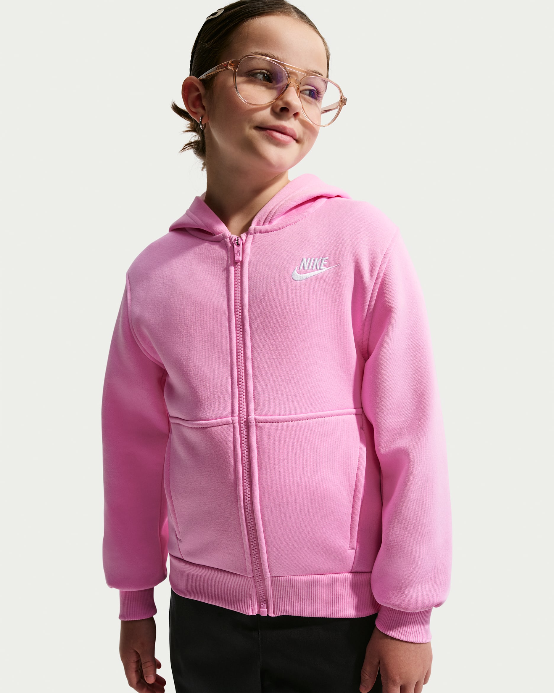 Nike Sportswear Club Big Kids' Fleece Full-Zip Hoodie - Pink Rise/White