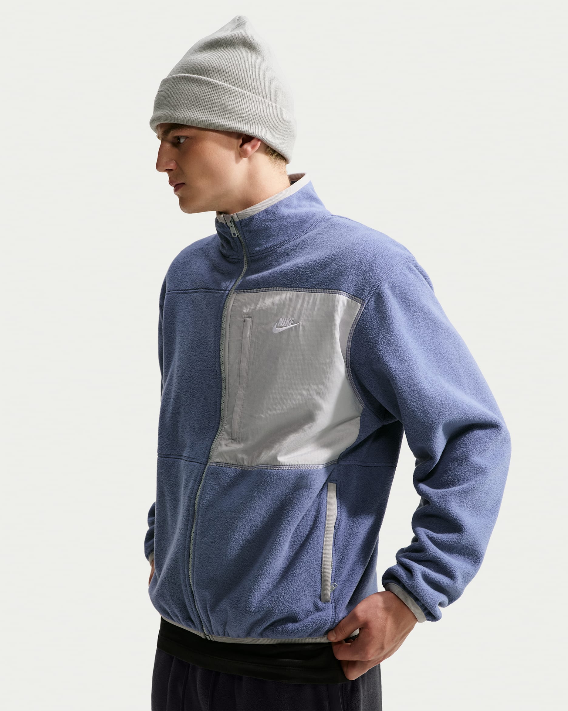 Nike Club Men's Therma-FIT Full-Zip Jacket - Diffused Blue/Light Smoke Grey/White