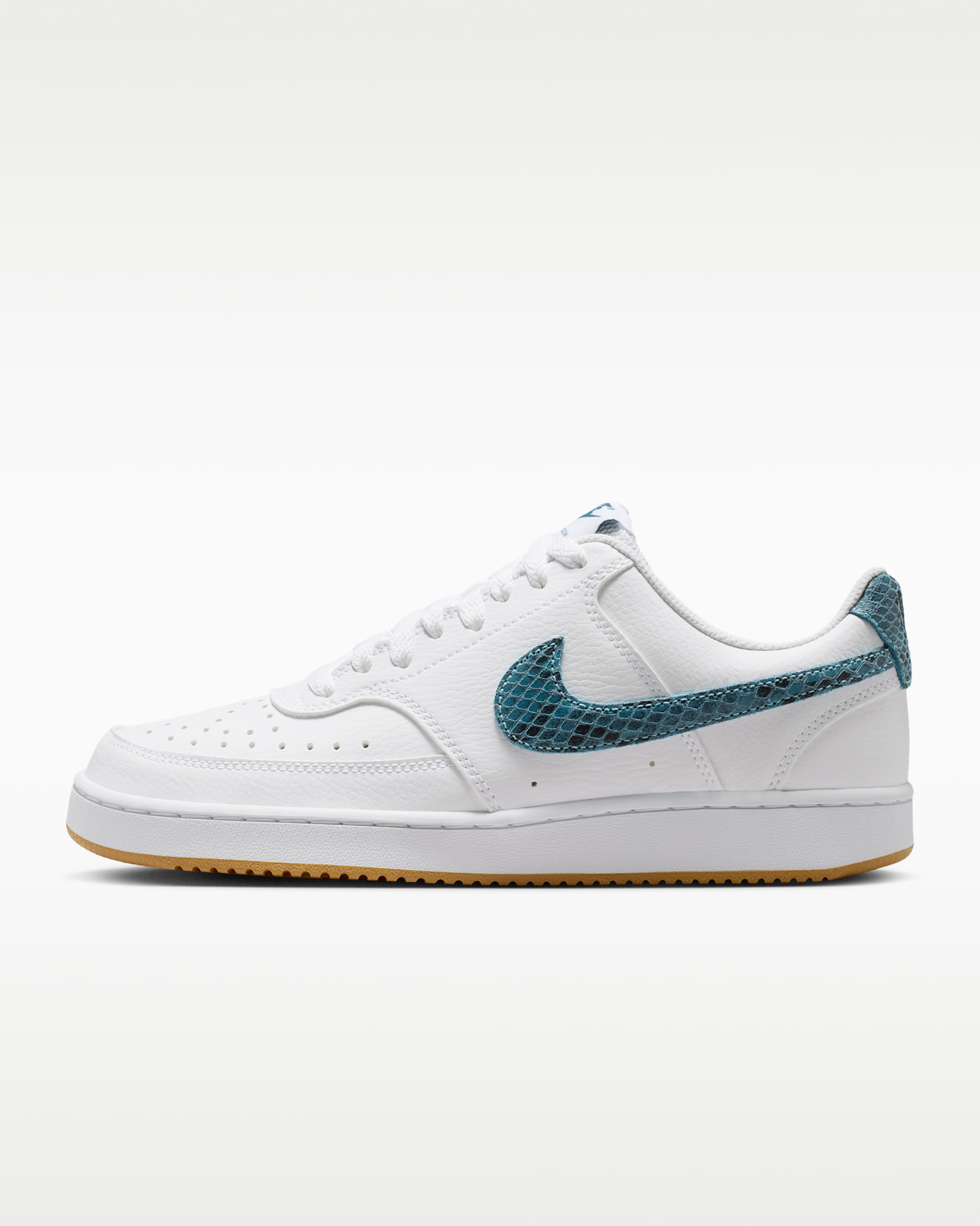Tenis para mujer Nike Court Vision Low Premium - Blanco/Marrón medio goma/Azul marino místico/Azul fútbol