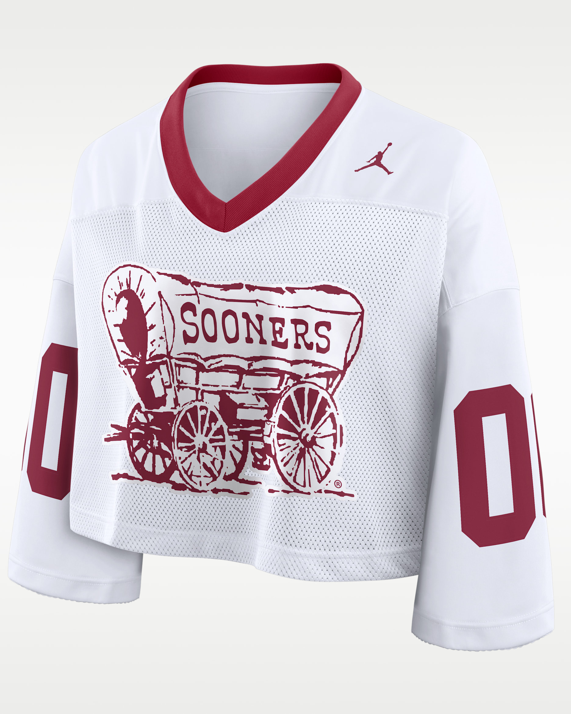 Oklahoma Logo Women's Jordan Brand Dri-FIT College Cropped Jersey - White/Crimson