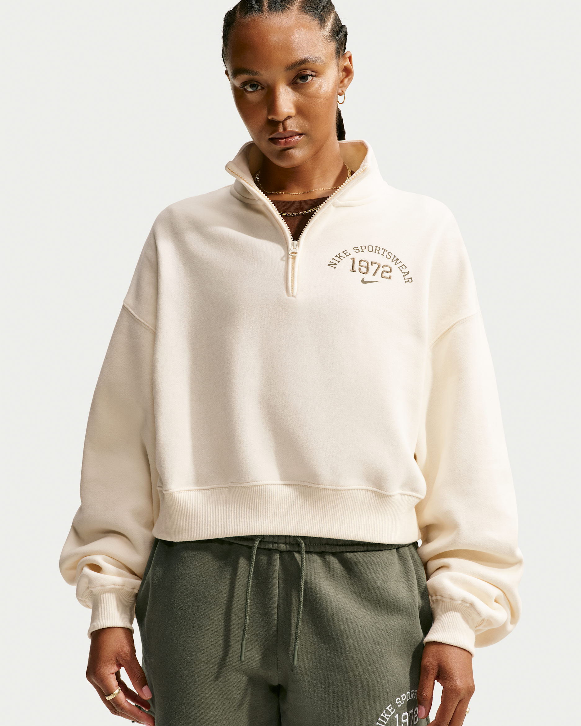 Nike Studio Fleece Medium Weight Women's Oversized 1/4-Zip Cropped Top - Pale Ivory
